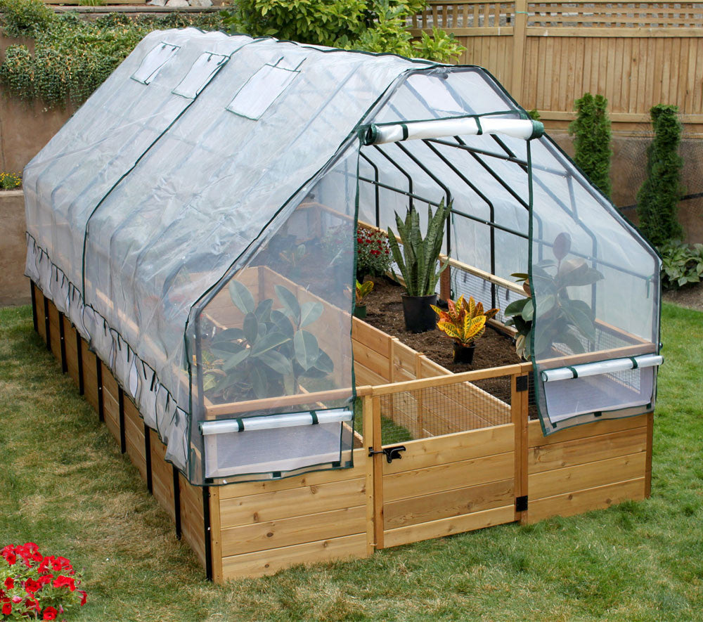 Cedar Complete Raised Garden Bed Kit with Greenhouse Cover 8' x 16'