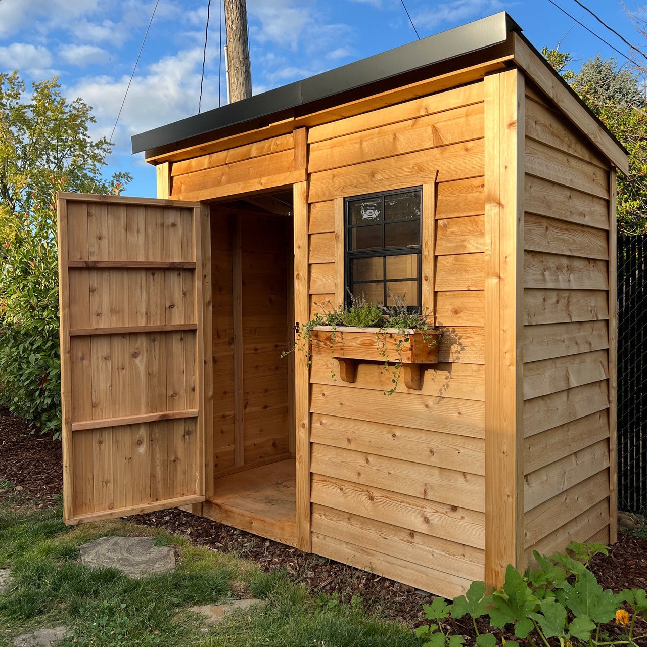 8' x 4' GardenSaver Storage Shed - Single Door Cedar Shingle Roof