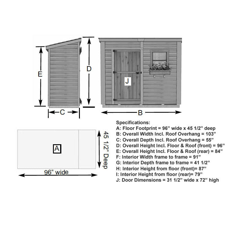 8' x 4' GardenSaver Storage Shed - Single Door Cedar Shingle Roof