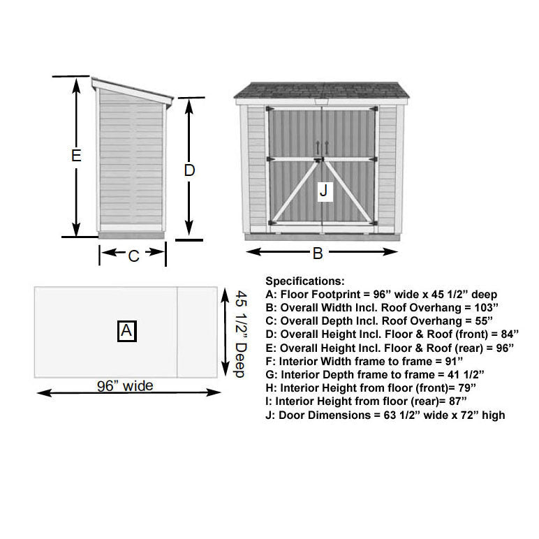 8' x 4' SpaceSaver Storage Shed - Double Doors Metal Roof