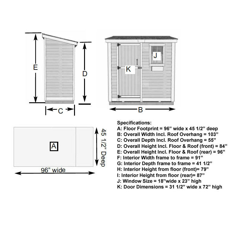 SpaceSaver Single Door Outdoor Storage Shed 8' x 4' - Eartheasy