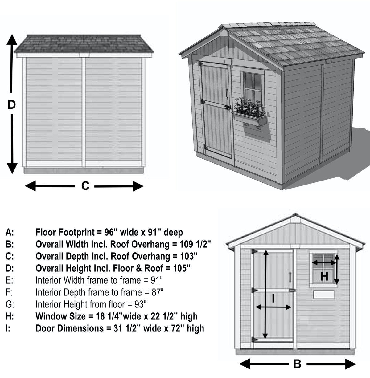 8' x 8' Gardener Cedar Storage Shed Metal Roof