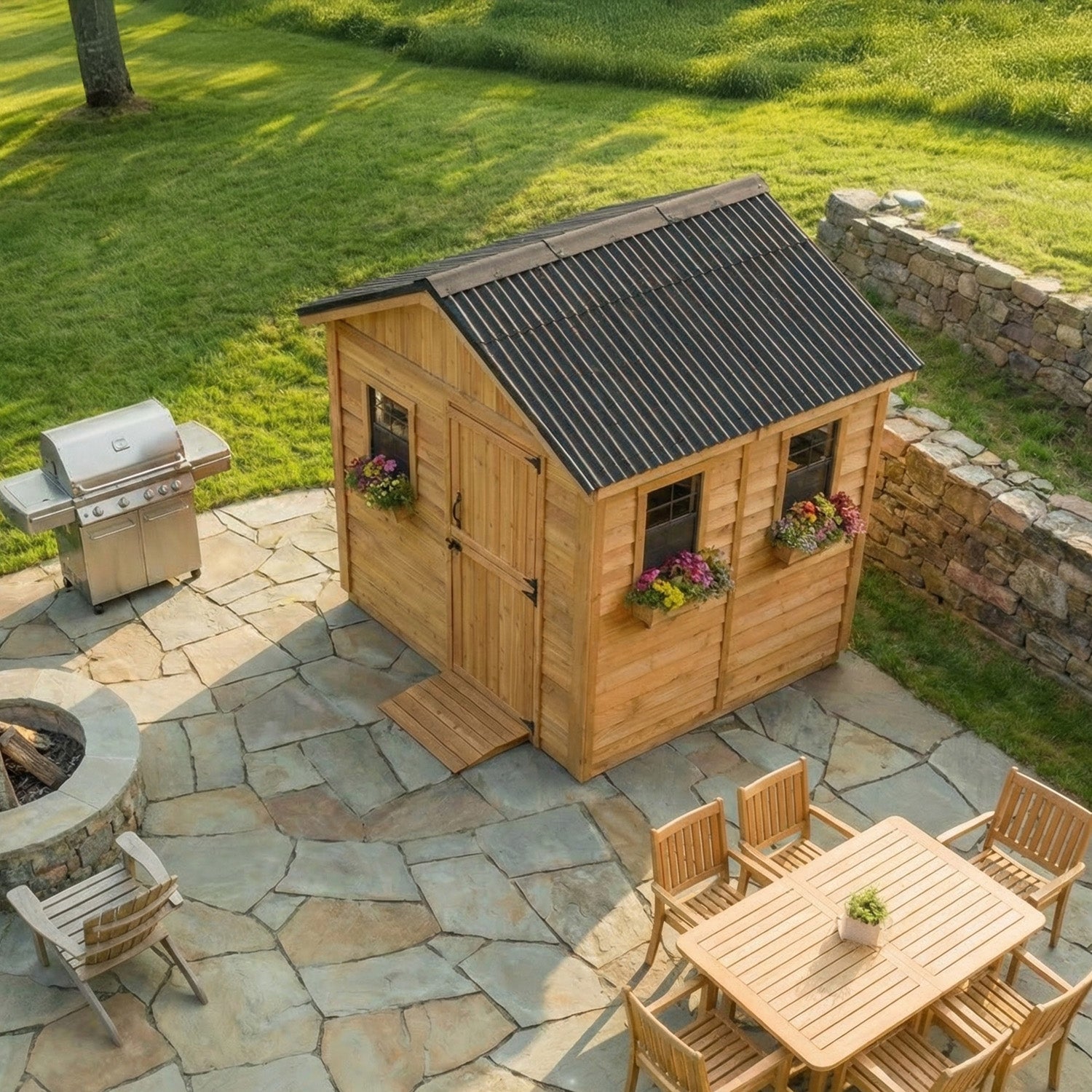 8' x 8' Gardener Cedar Storage Shed Metal Roof