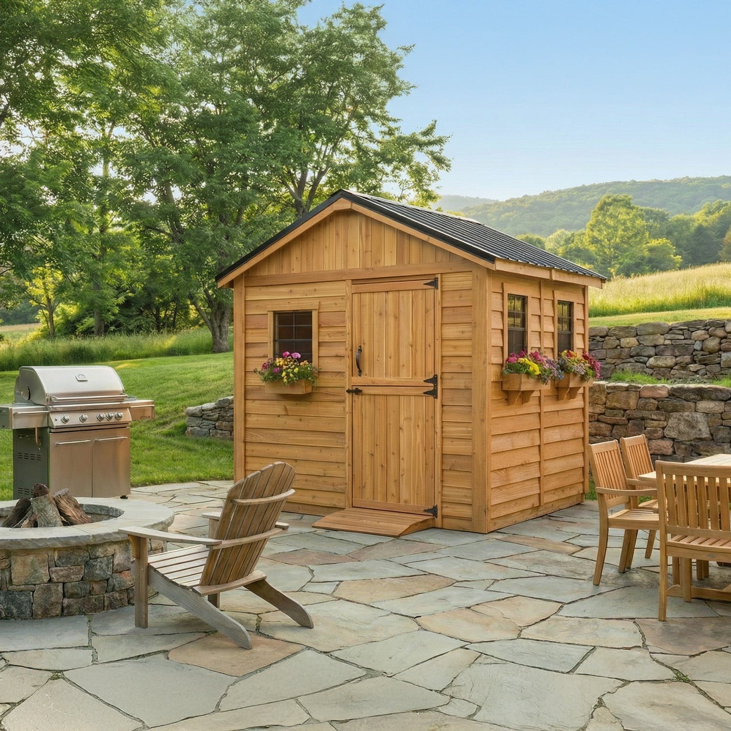 8' x 8' Gardener Cedar Storage Shed Metal Roof