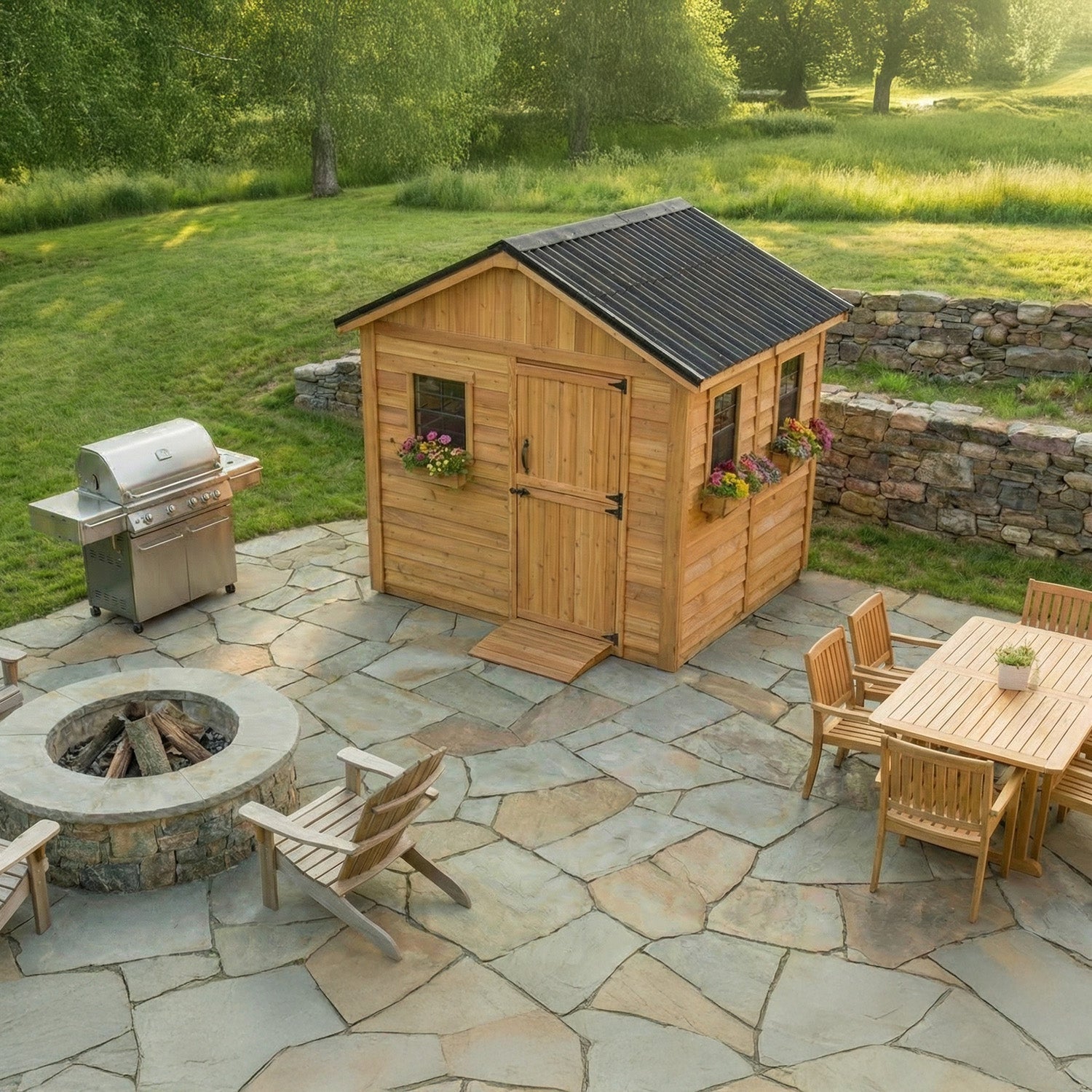 8' x 8' Gardener Cedar Storage Shed Metal Roof