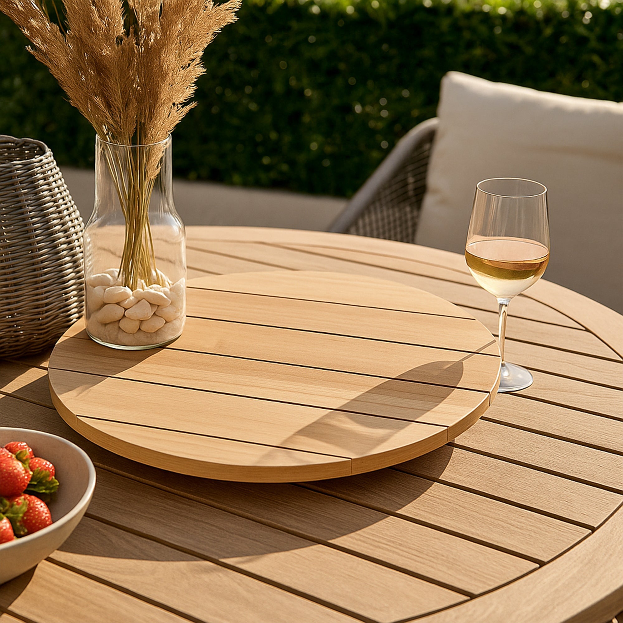 Natural Teak Slatted Lazy Susan - 31" Round