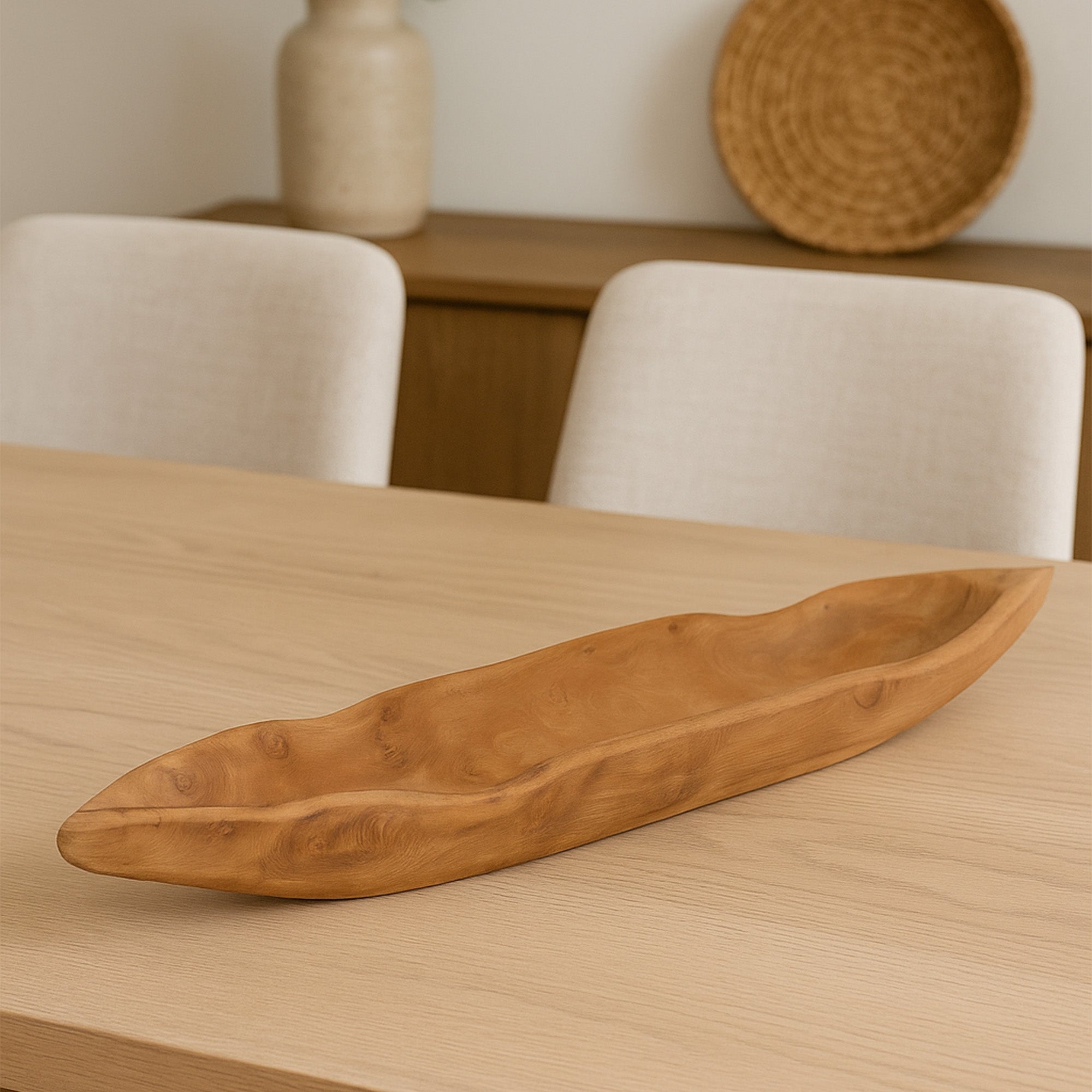 Natural Teak Viking Boat Table Centerpiece - 30" Long