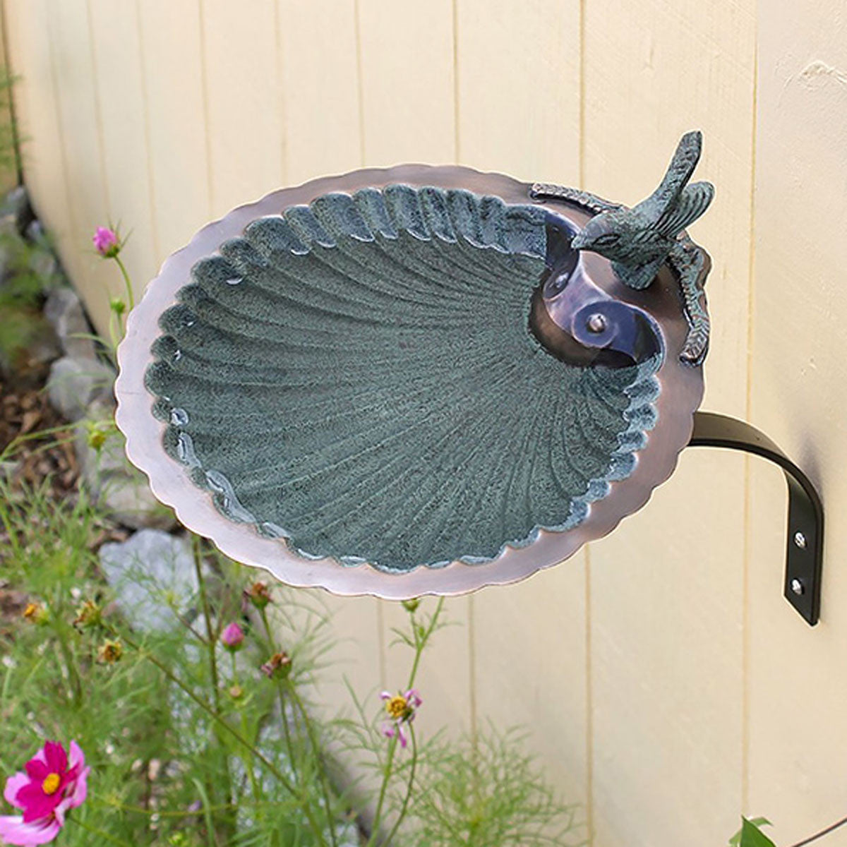 Scalloped Shell Bird Bath with Wall Bracket
