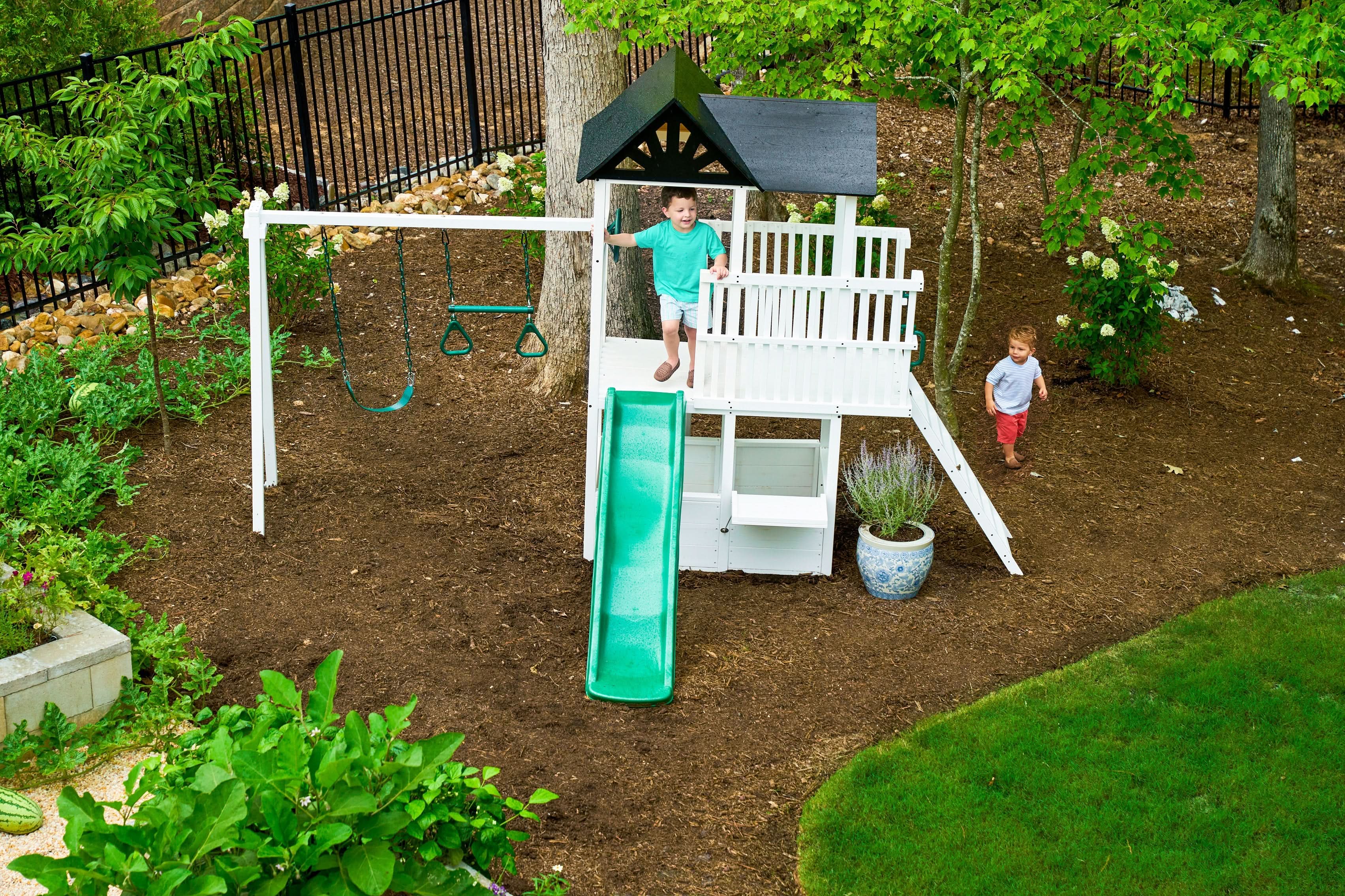 Craftsman Wooden Playhouse & Swing Set - Outdoor Play Set