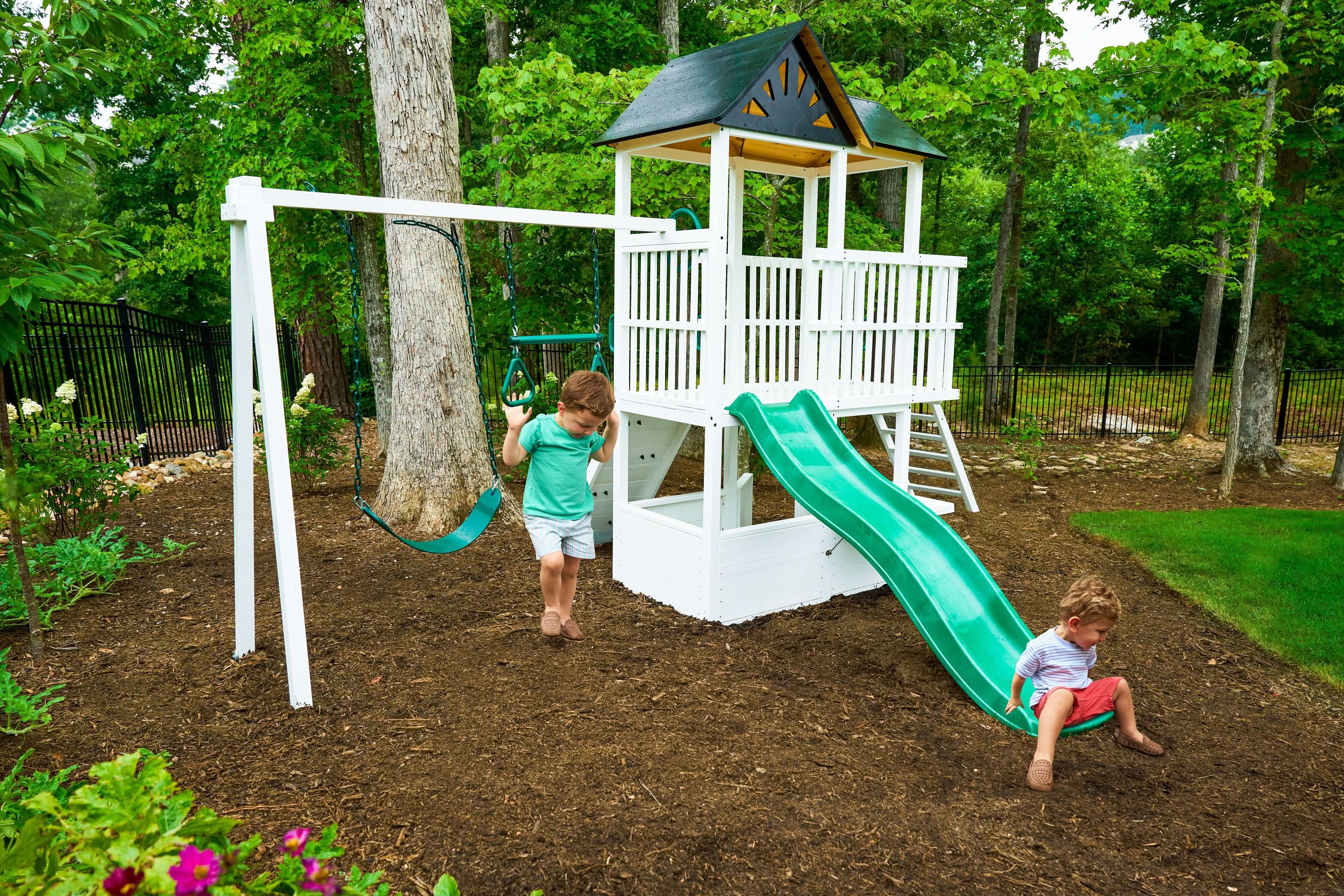 Craftsman Wooden Playhouse & Swing Set - Outdoor Play Set