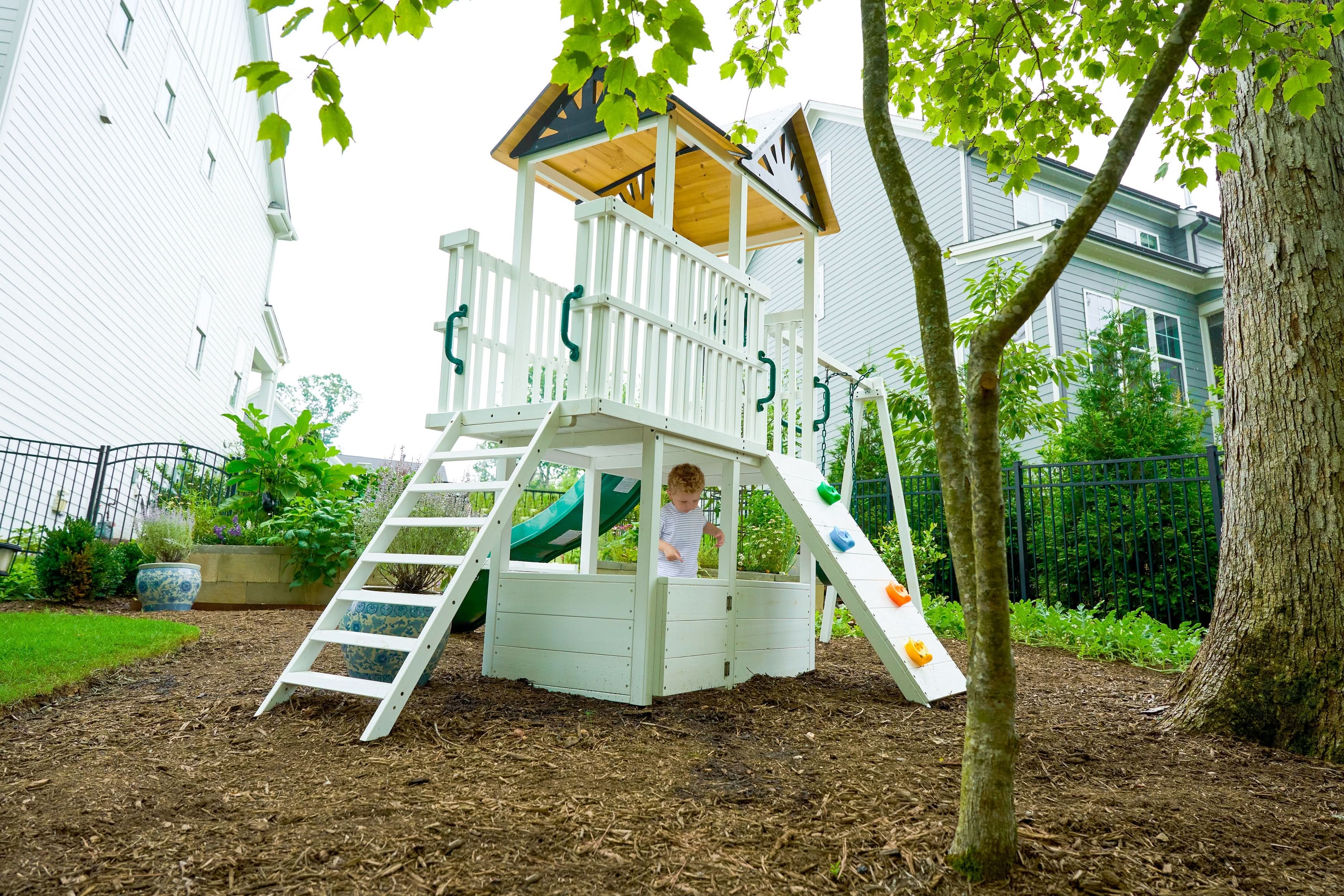 Craftsman Wooden Playhouse & Swing Set - Outdoor Play Set