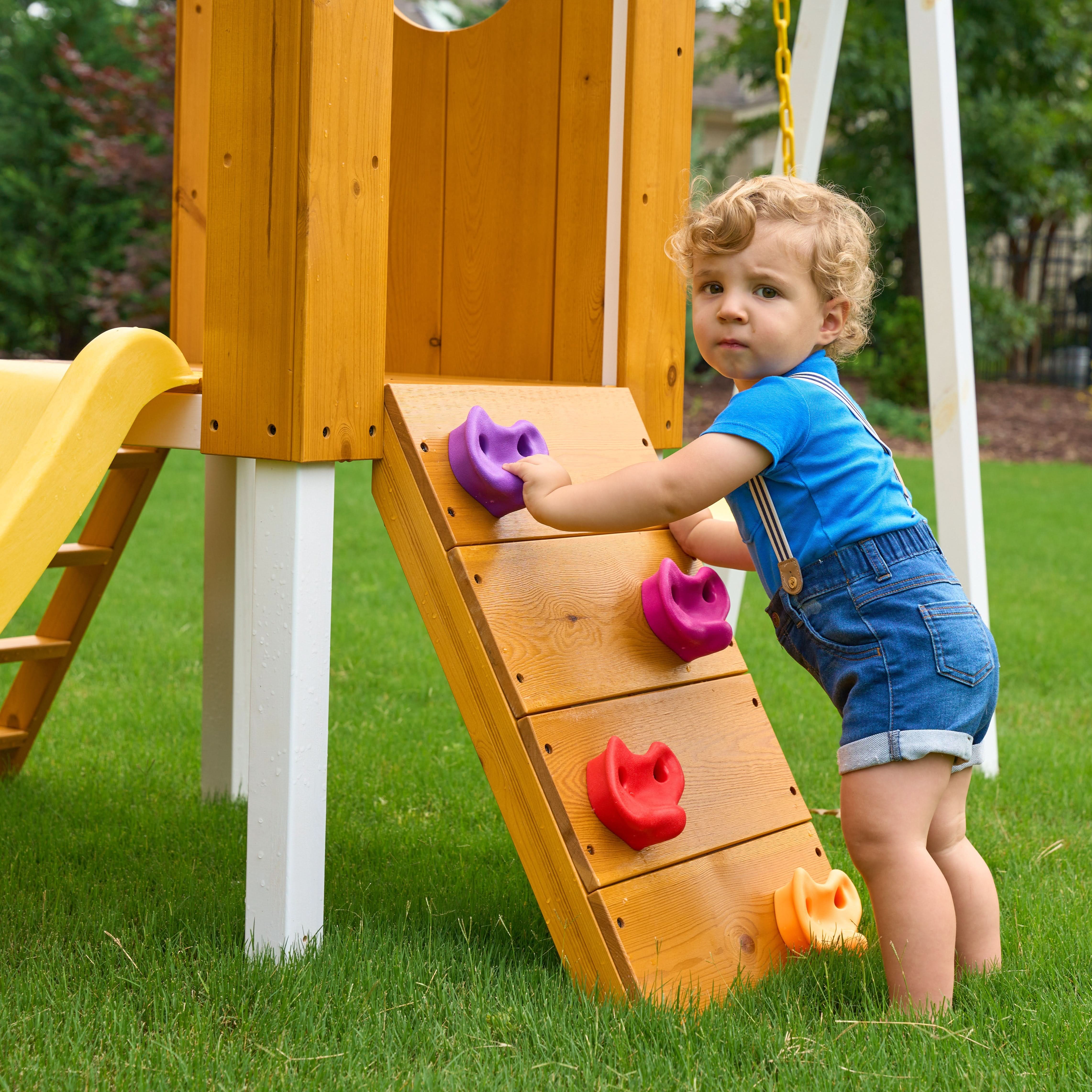 Forest Compact Wooden Playhouse & Swing Frame - Outdoor Toddler Swing Set