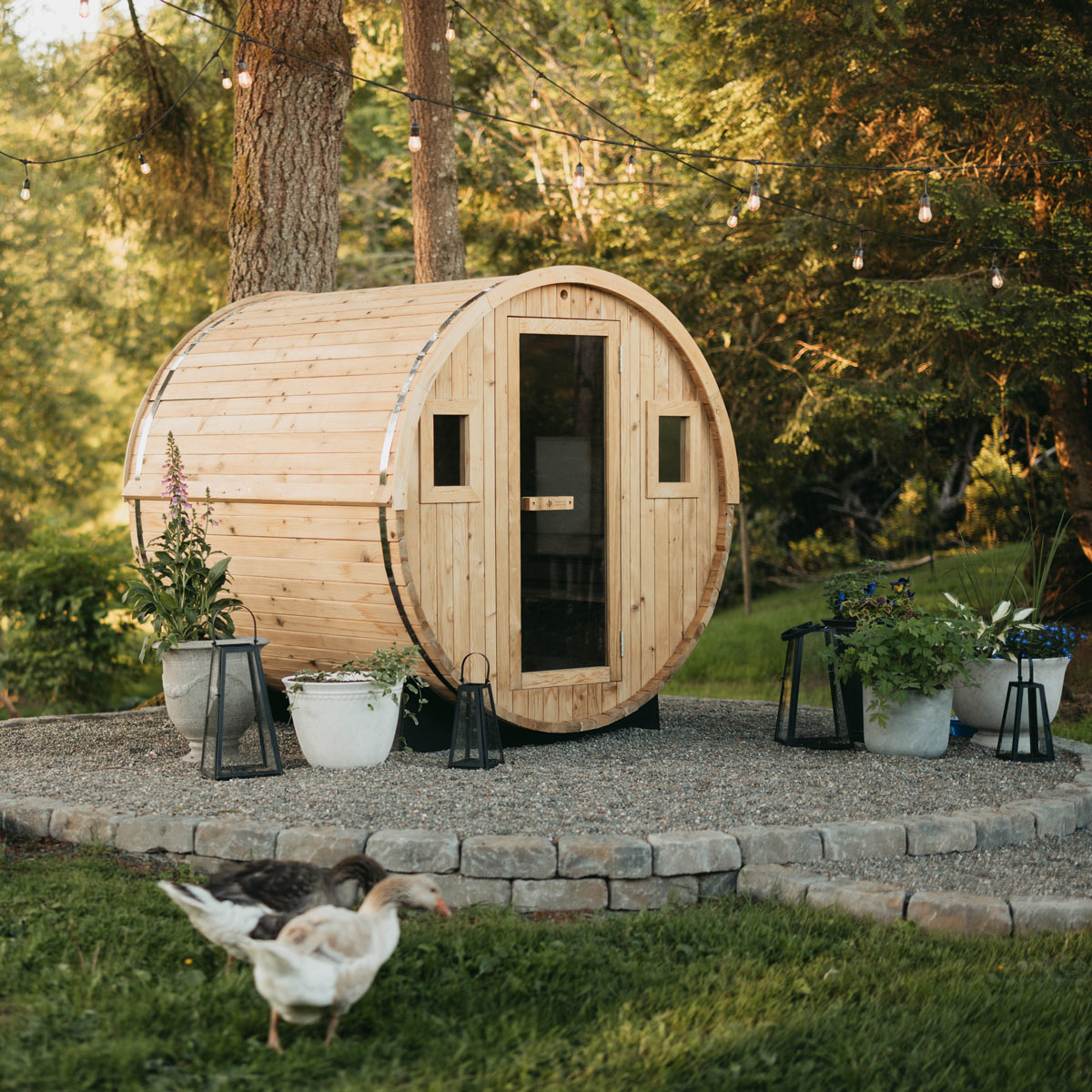 Barrel Outdoor Sauna - 6 Person w/ Harvia Spirit Wi-Fi 8kW Heater