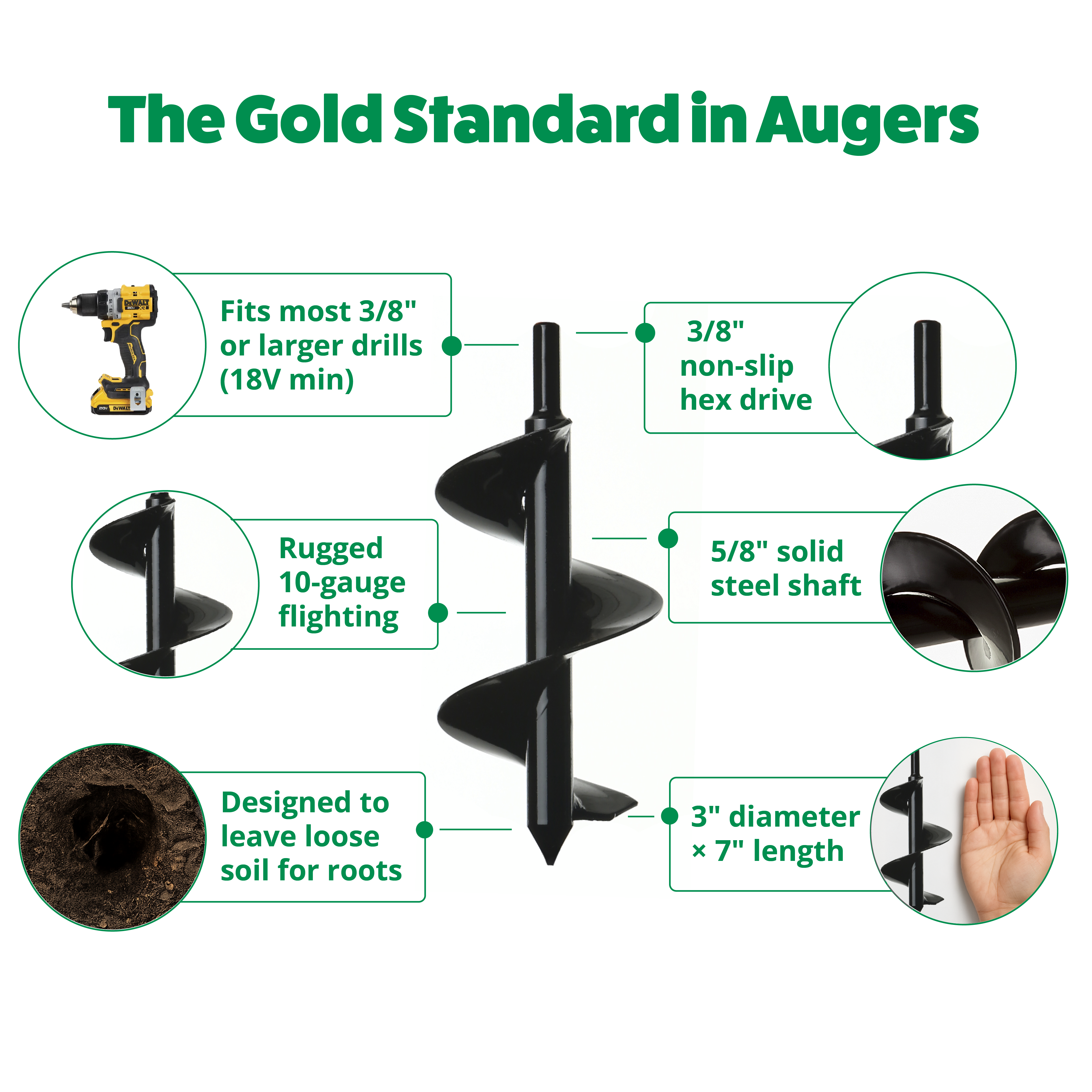 Bulb Planting Auger & Bedding Plant Tool - 3" x 7"