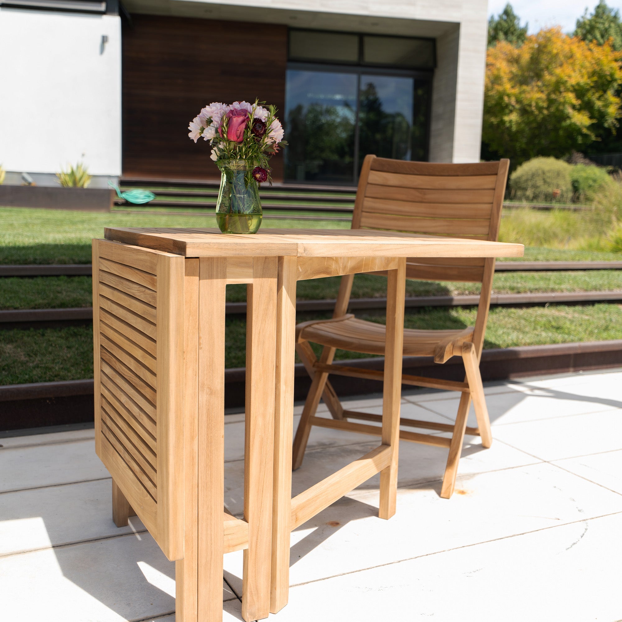 Natural Teak Telluride 4-Person Patio Table - 51" Dual Folding Table