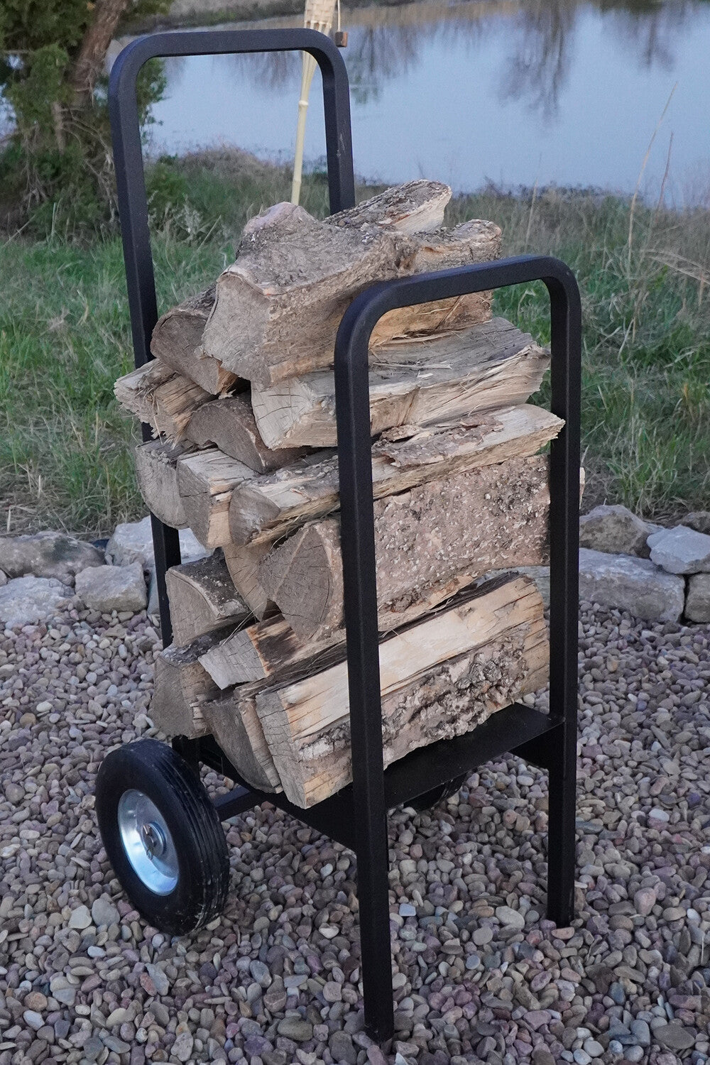 Heavy-Duty Steel Firewood Cart - 300 Lb Capacity