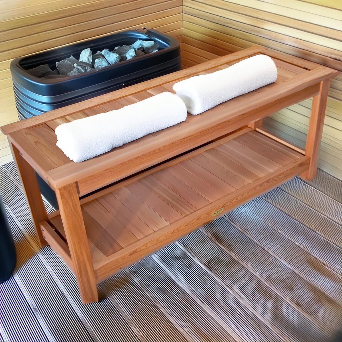 Deluxe Cedar Sauna Bench | Eartheasy.com