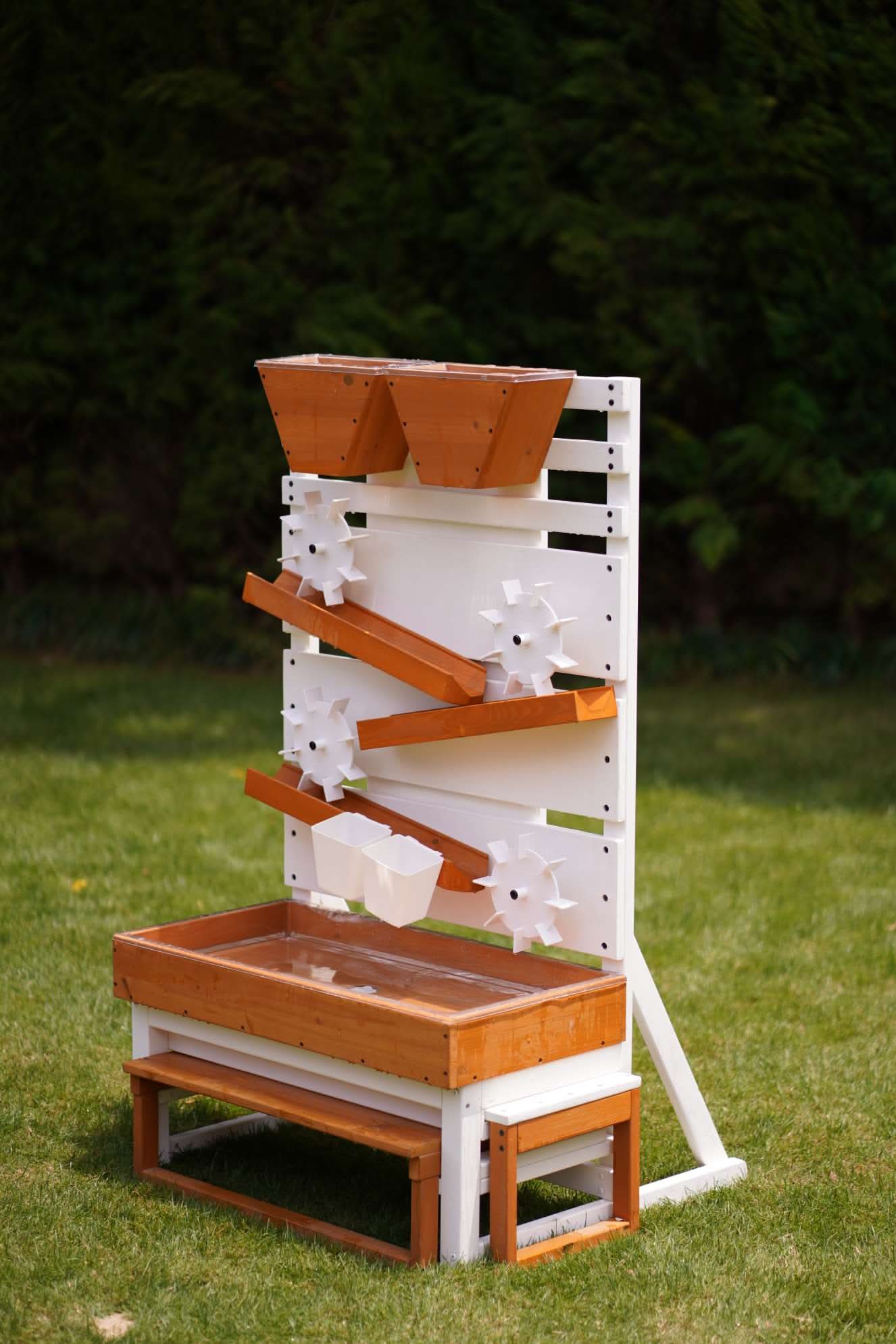 Interactive Wooden Water Table - Multi-Level Sensory Play Station & Bench