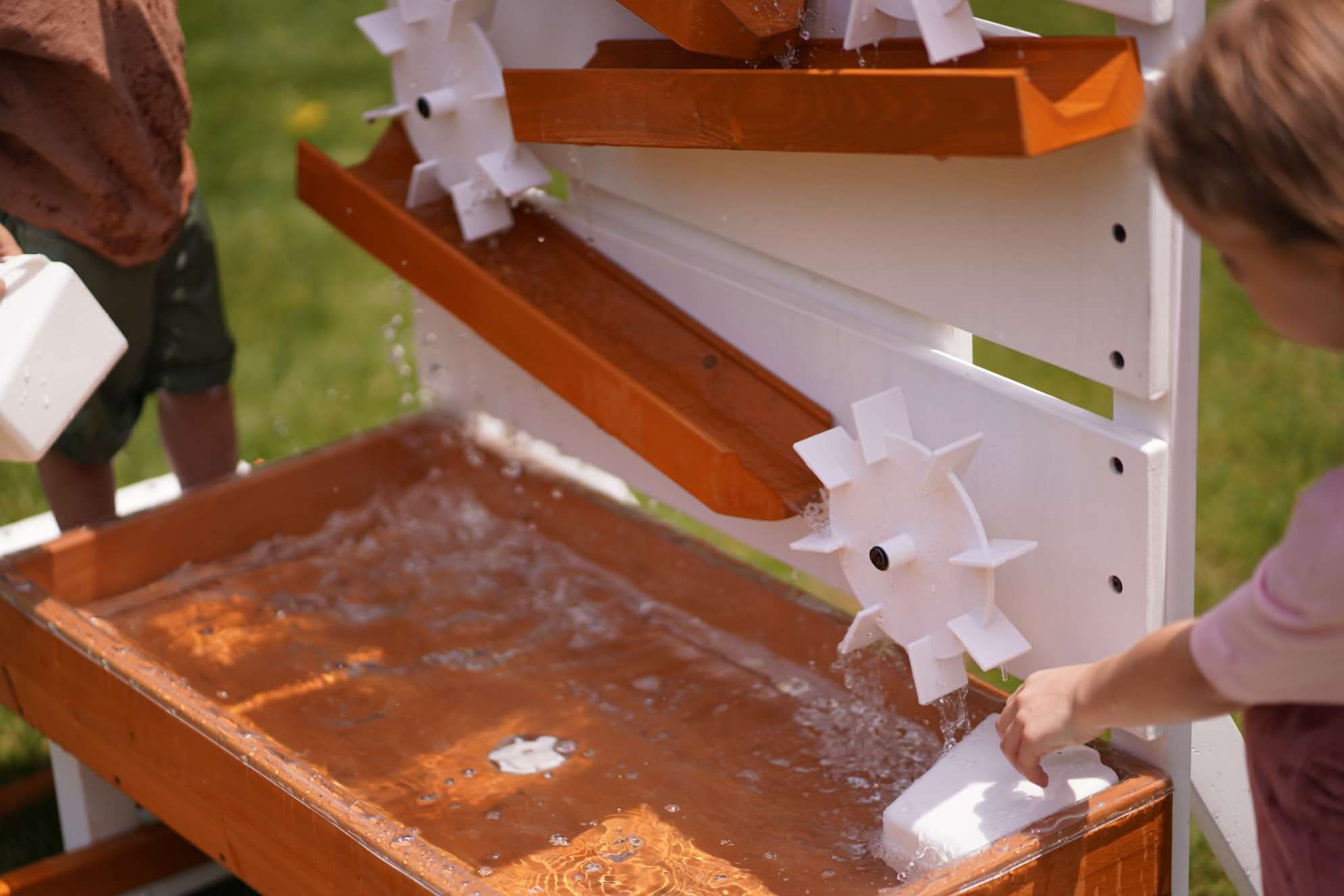 Interactive Wooden Water Table - Multi-Level Sensory Play Station & Bench