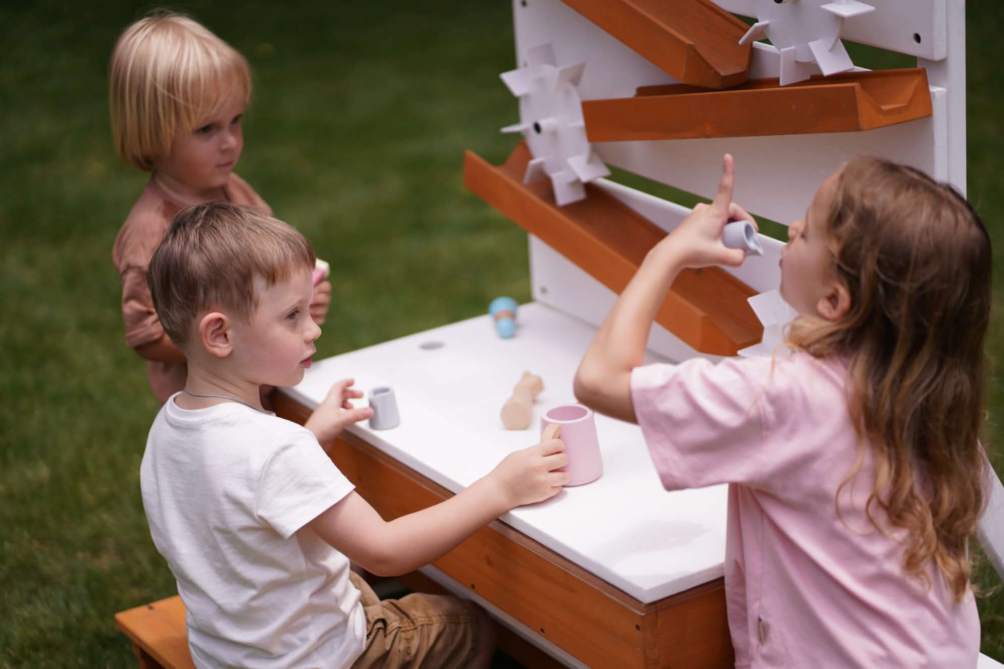 Interactive Wooden Water Table - Multi-Level Sensory Play Station & Bench