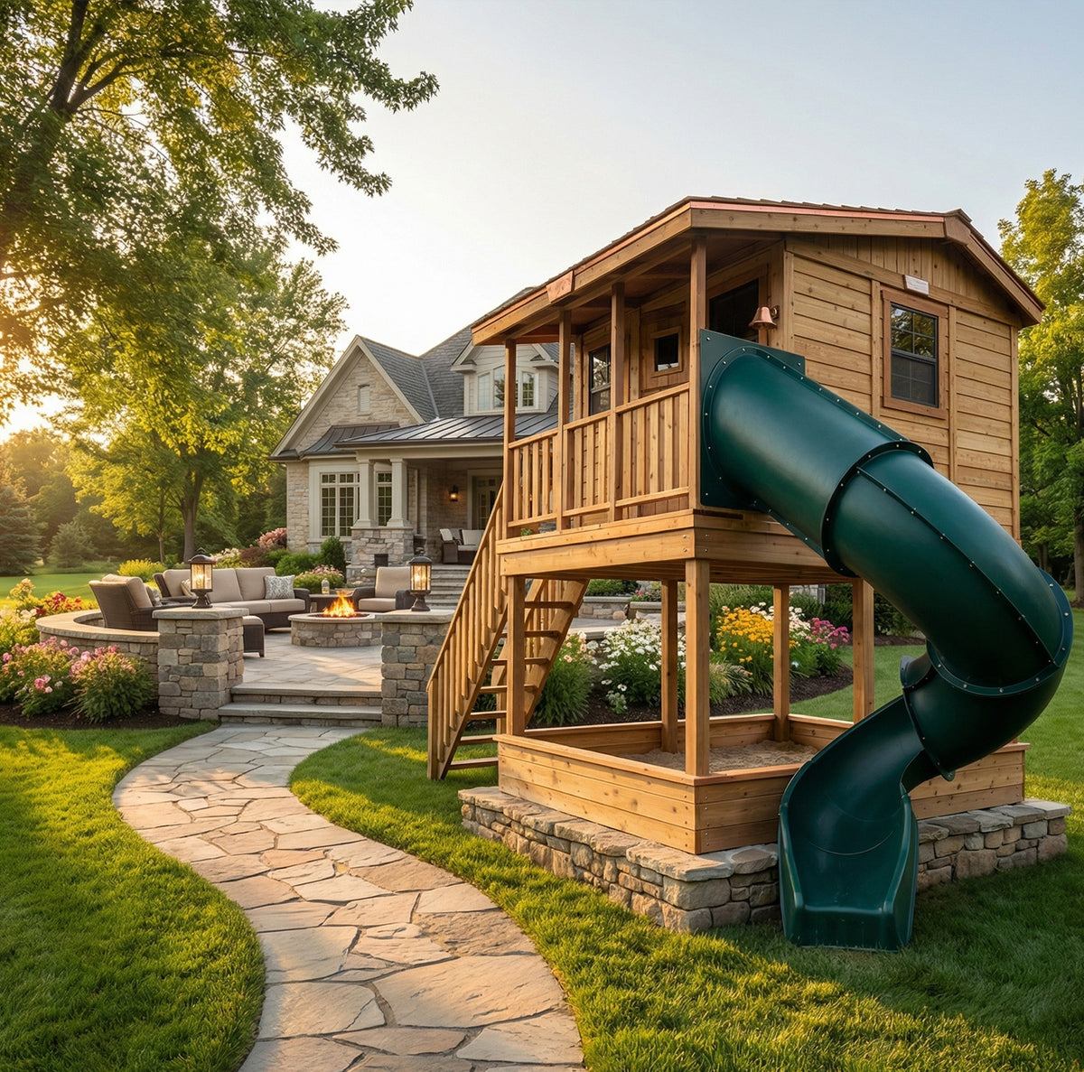 7' x 9' Cedar Cabin Playhouse & Sandbox
