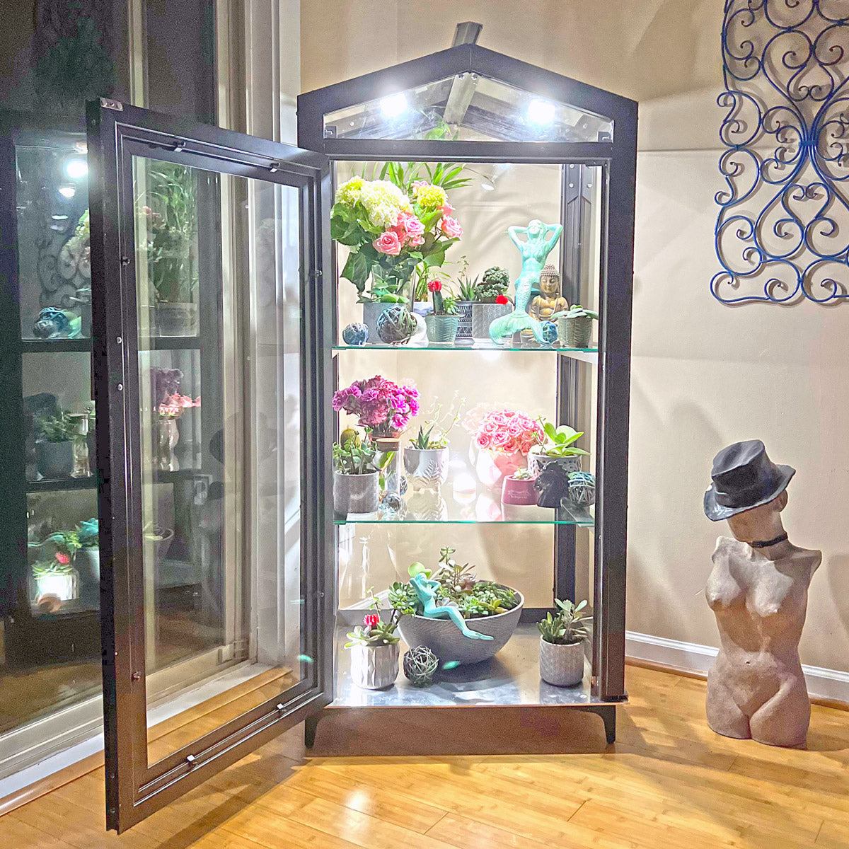 2.5' x 1.3' Indoor/Outdoor Garden Curio Greenhouse Cabinet