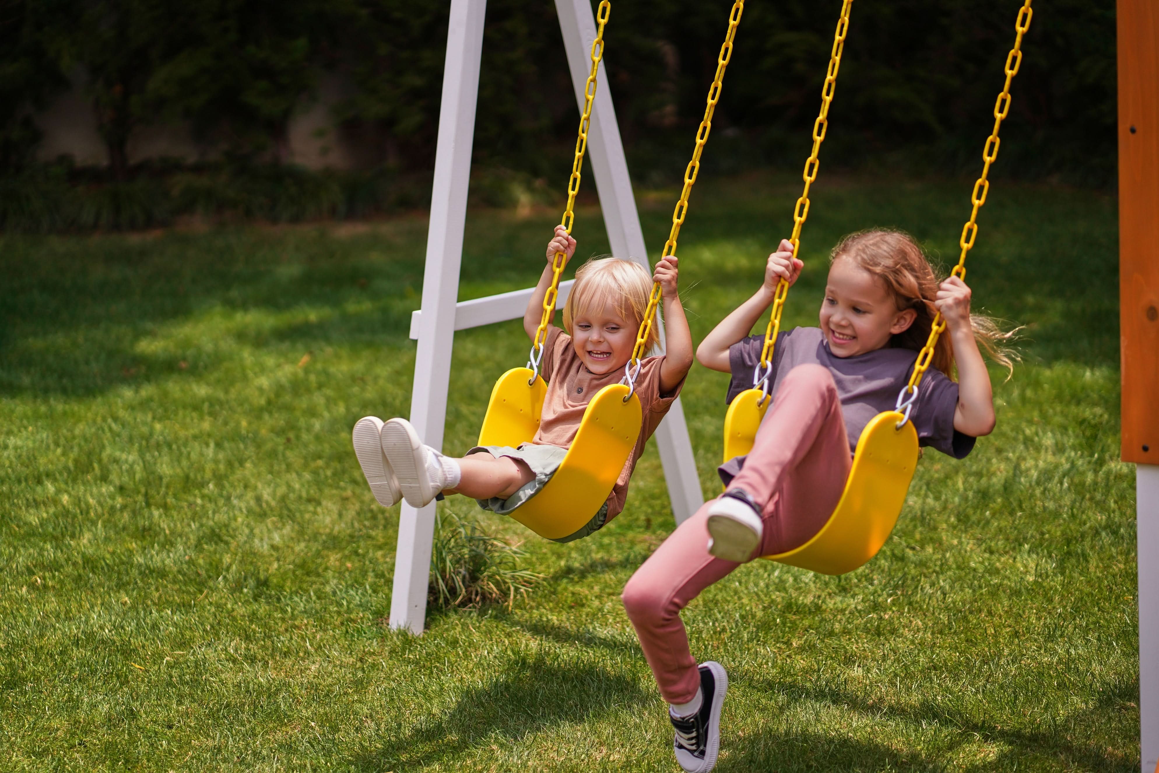 Forest Compact Wooden Playhouse & Swing Frame - Outdoor Toddler Swing Set
