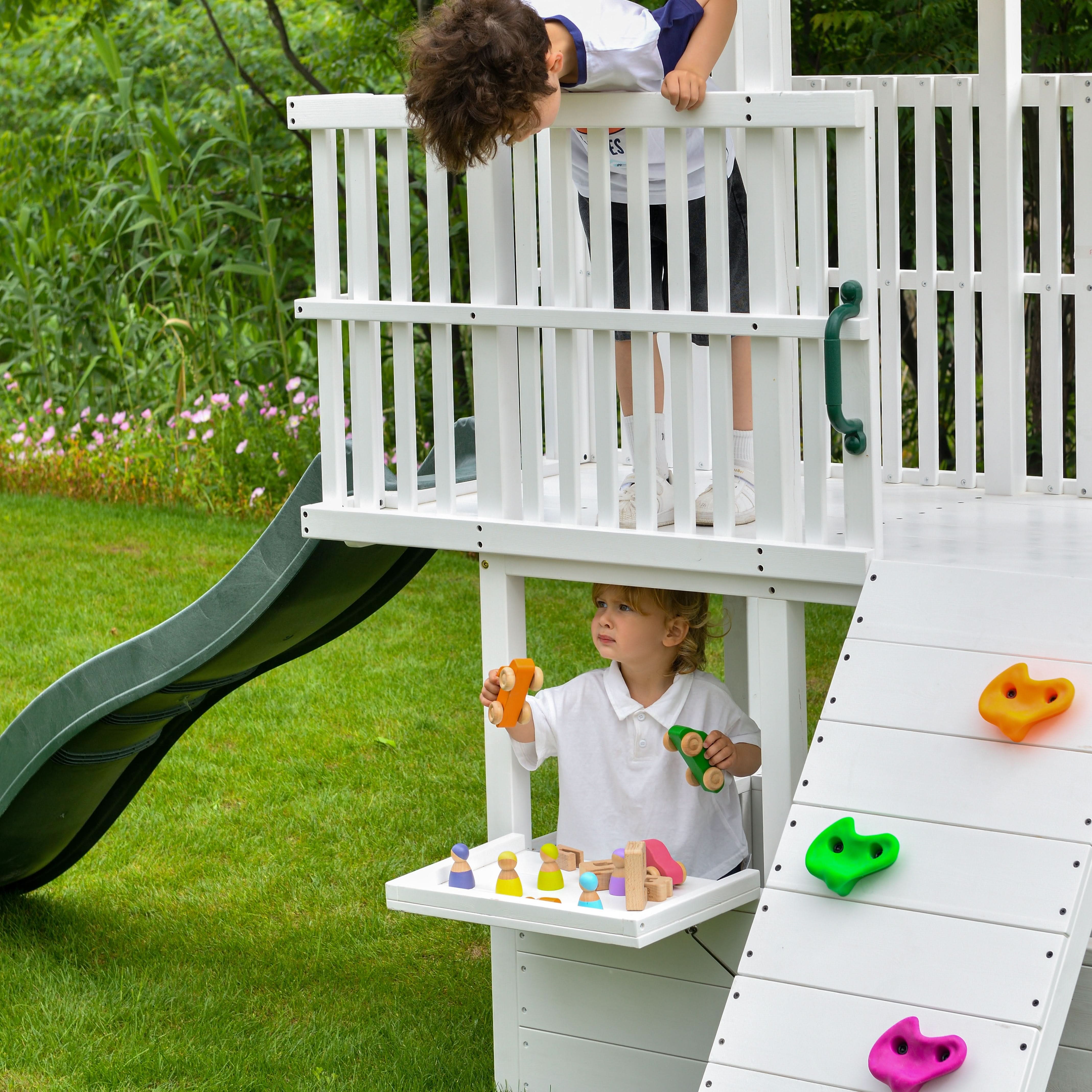 Craftsman Wooden Playhouse & Swing Set - Outdoor Play Set