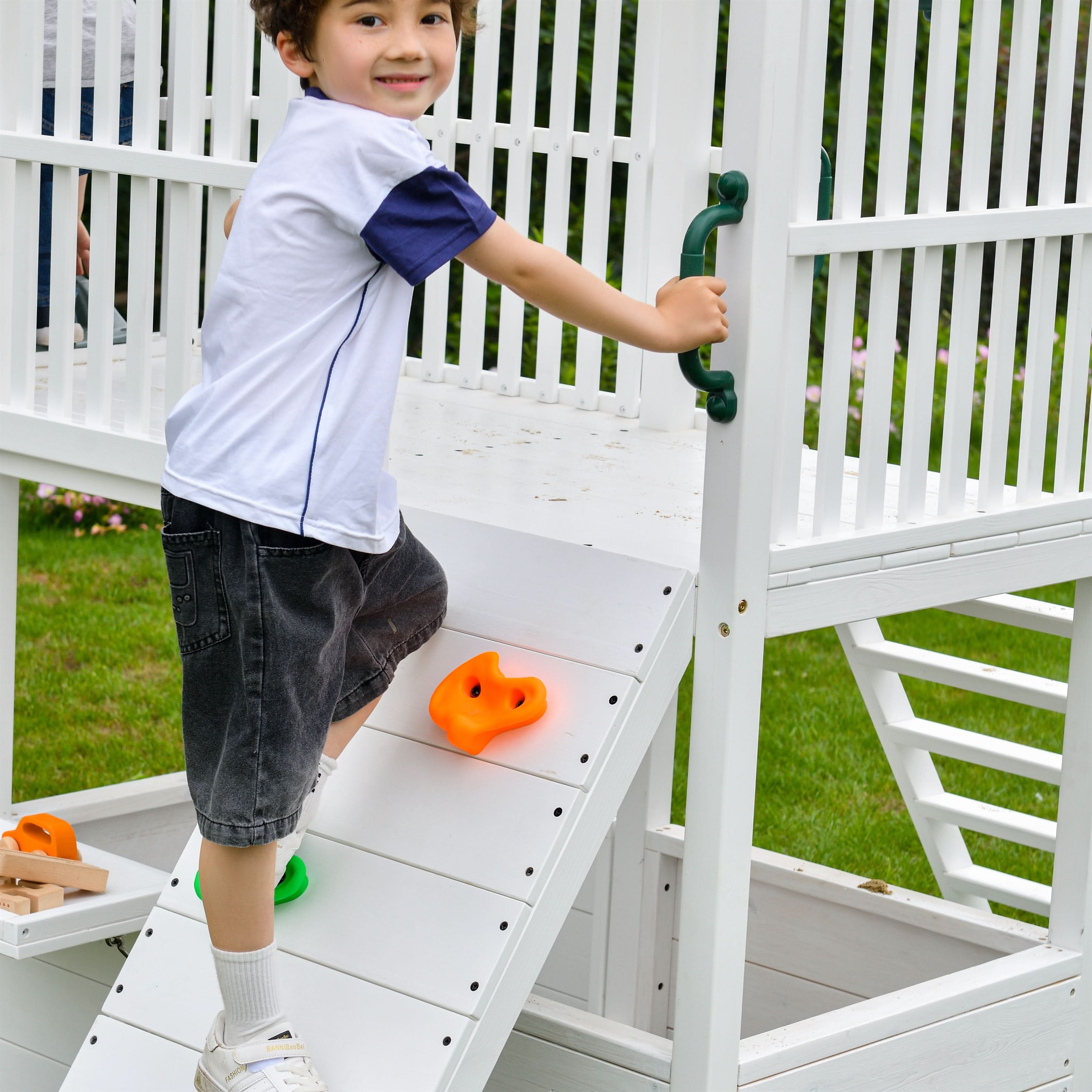 Craftsman Wooden Playhouse & Swing Set - Outdoor Play Set
