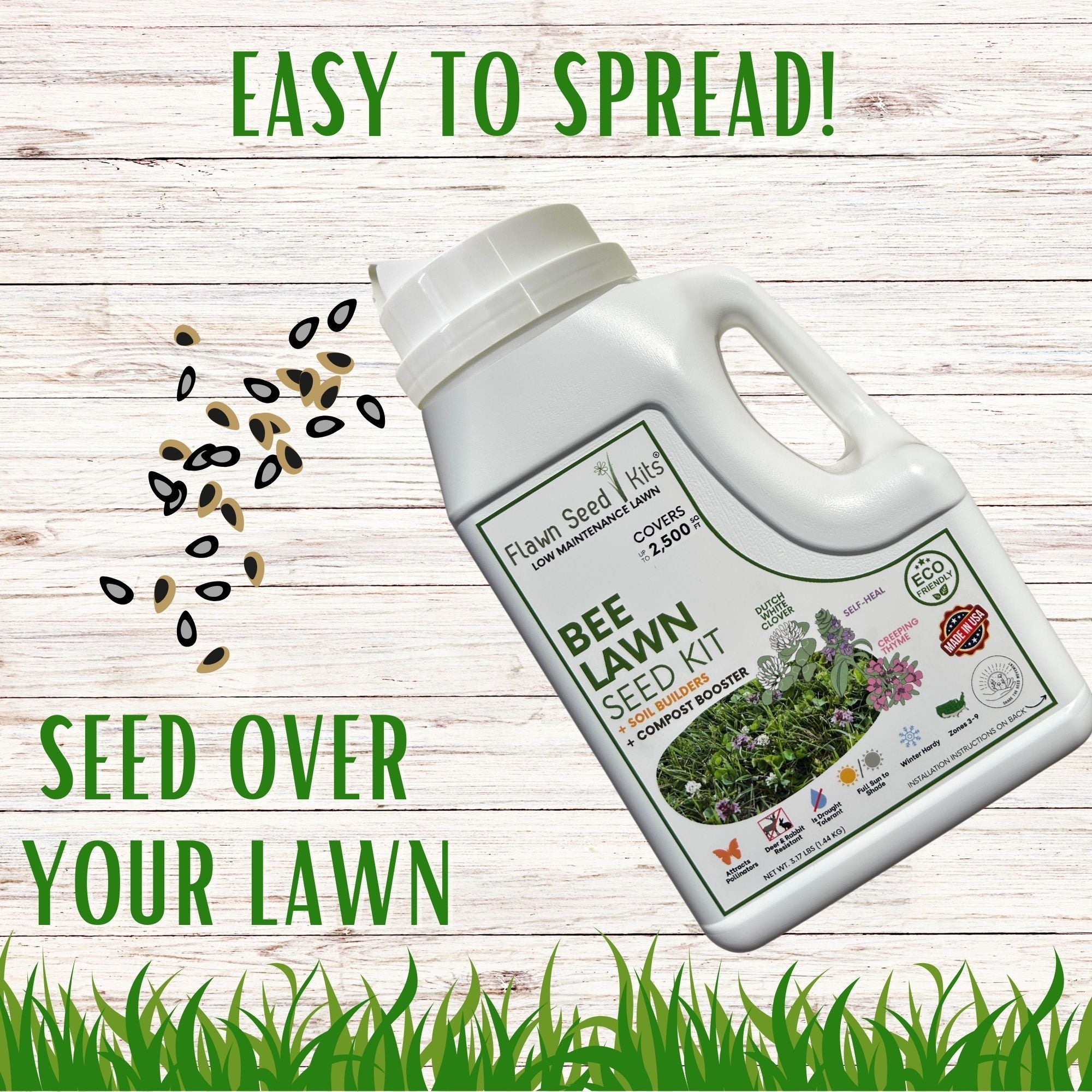 Bee Lawn Blend - White Clover, Self-Heal, & Creeping Thyme Seed Kit