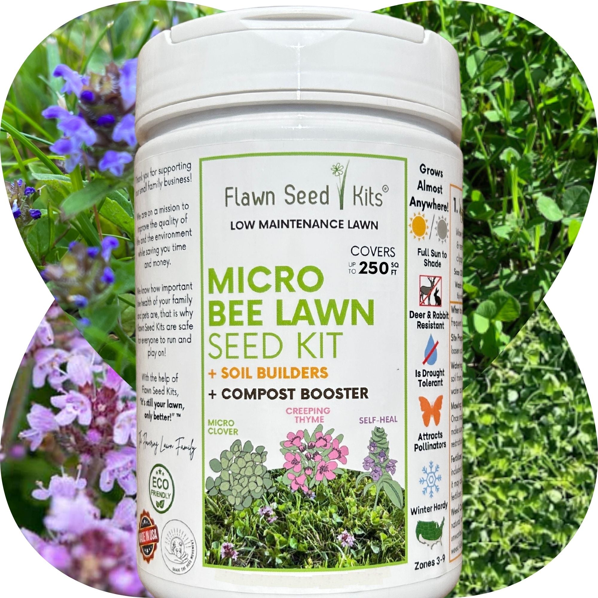 Micro Bee Lawn Blend - Micro Clover, Self-Heal, & Creeping Thyme Seed Kit