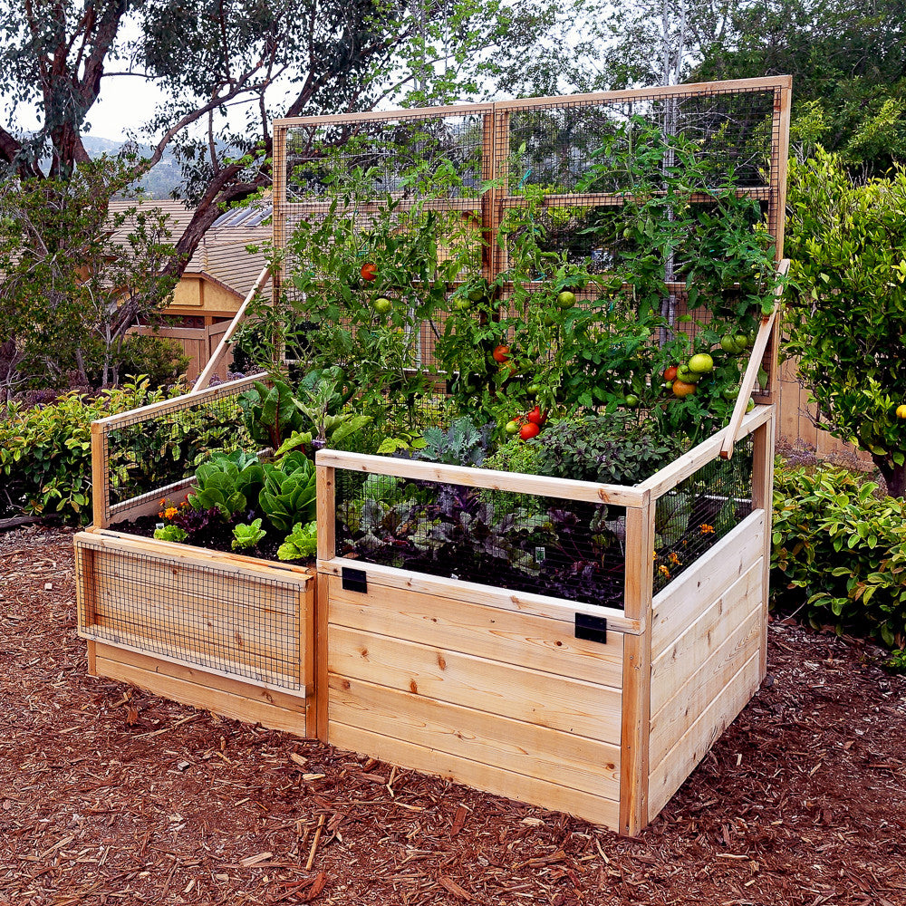 3' x 6' Raised Garden Bed With Hinged Fencing and Trellis