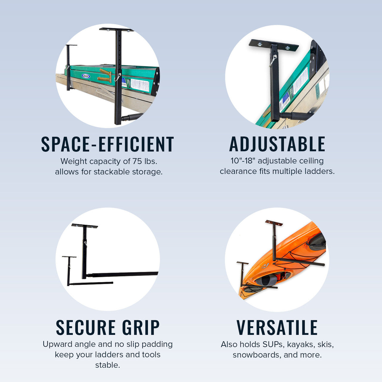 Adjustable Ceiling Hi-Port Ladder Storage Rack