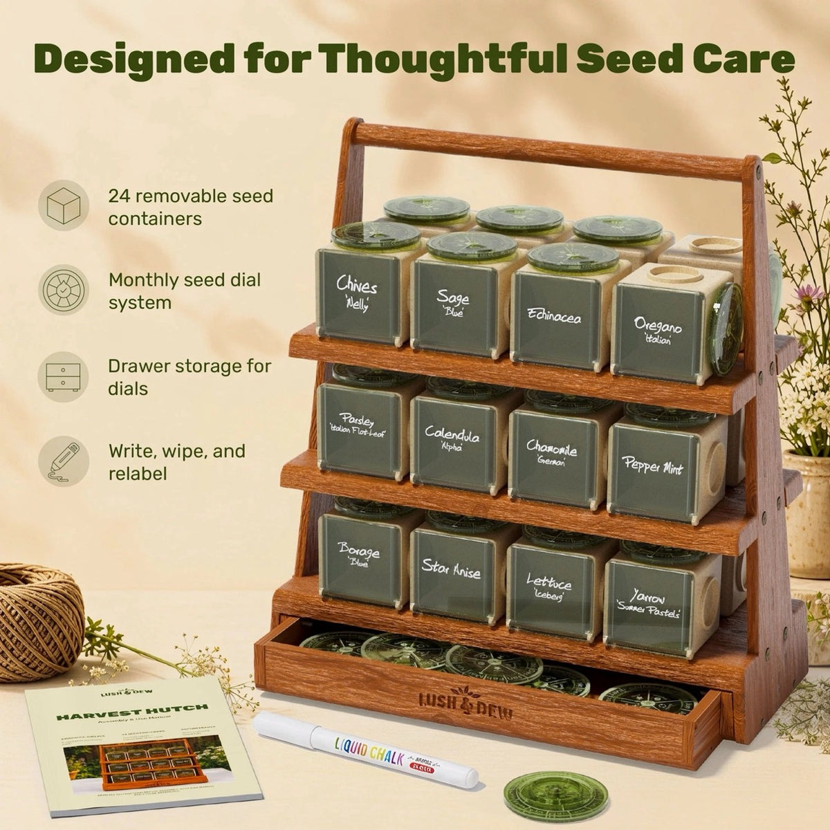 Harvest Hutch Wooden Seed Library - 24 Seed Storage Cubes