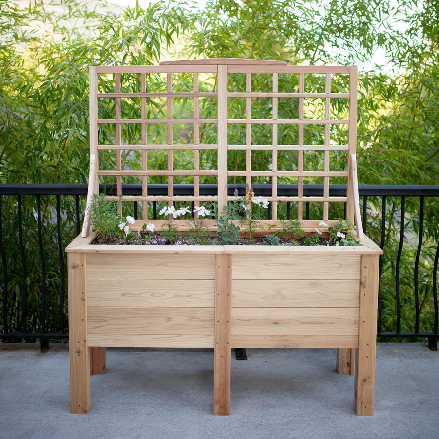 Natural Cedar Elevated Planter with Trellis