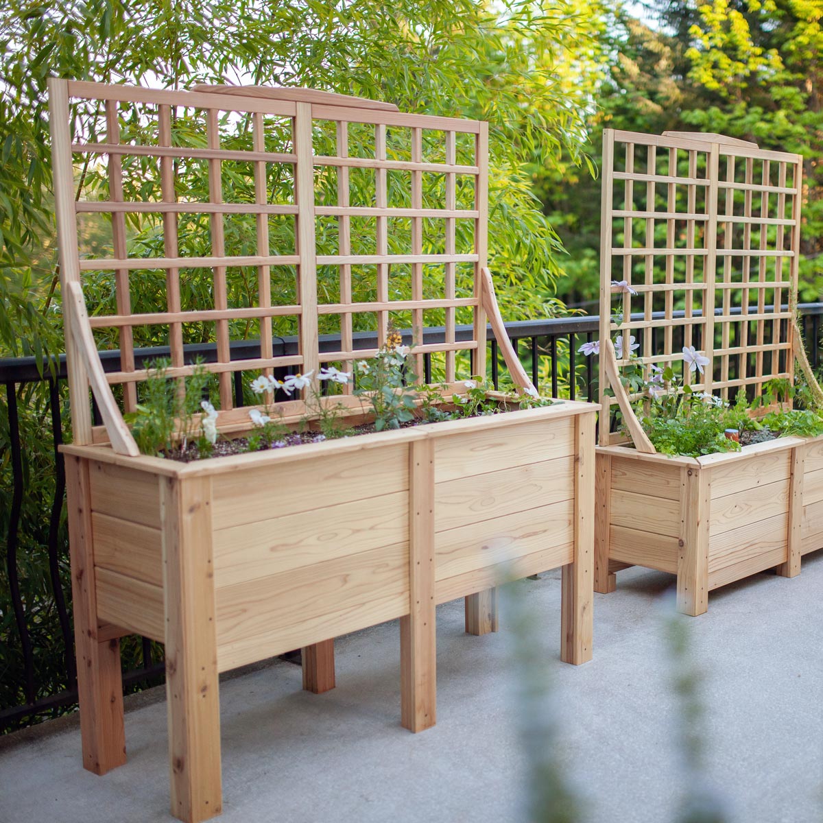 mission-style planter stand with trellis Natural Cedar Elevated Planter with Trellis
