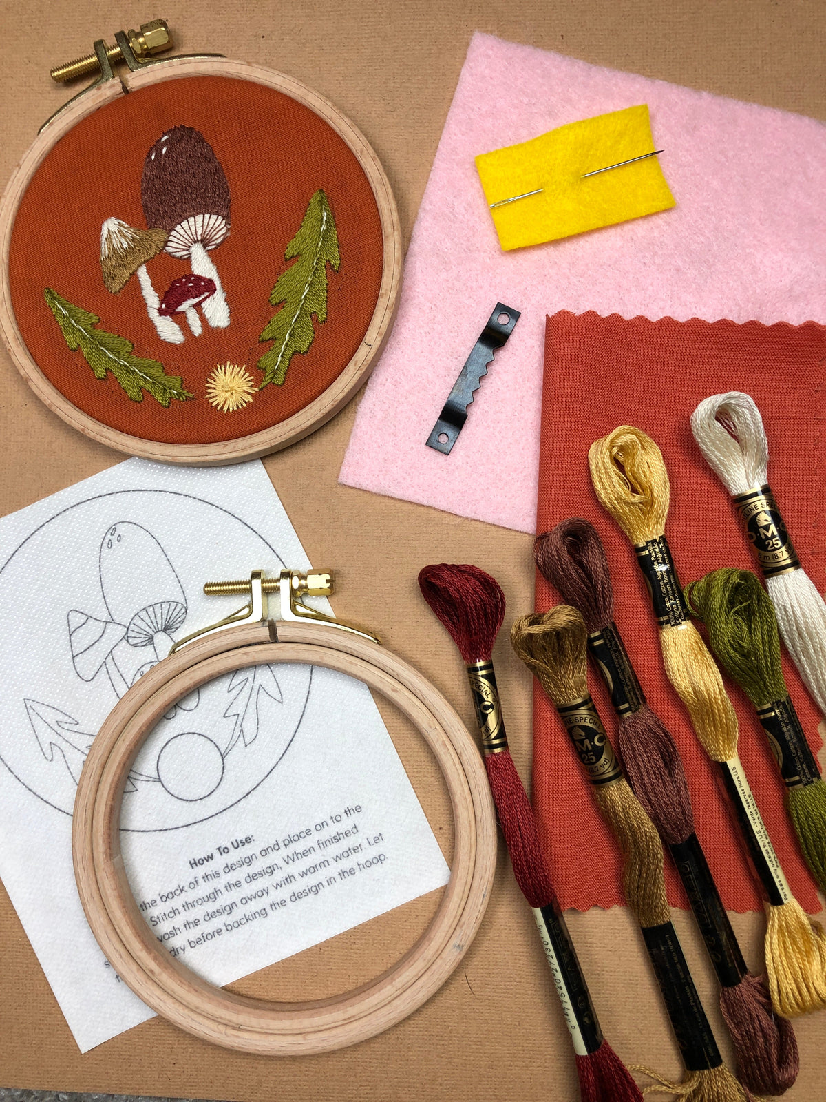 Mushroom Trio - Intermediate Embroidery Kit