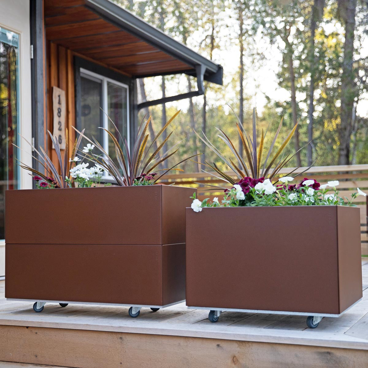 outdoor box planters large Bedd Steel Patio Planter Boxes - Rectangular Planters