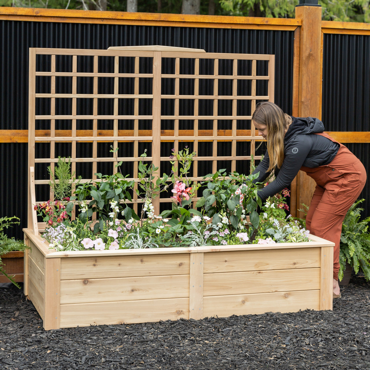 16.5" Height - 3' x 6' Raised Garden Bed with 48" Trellis 