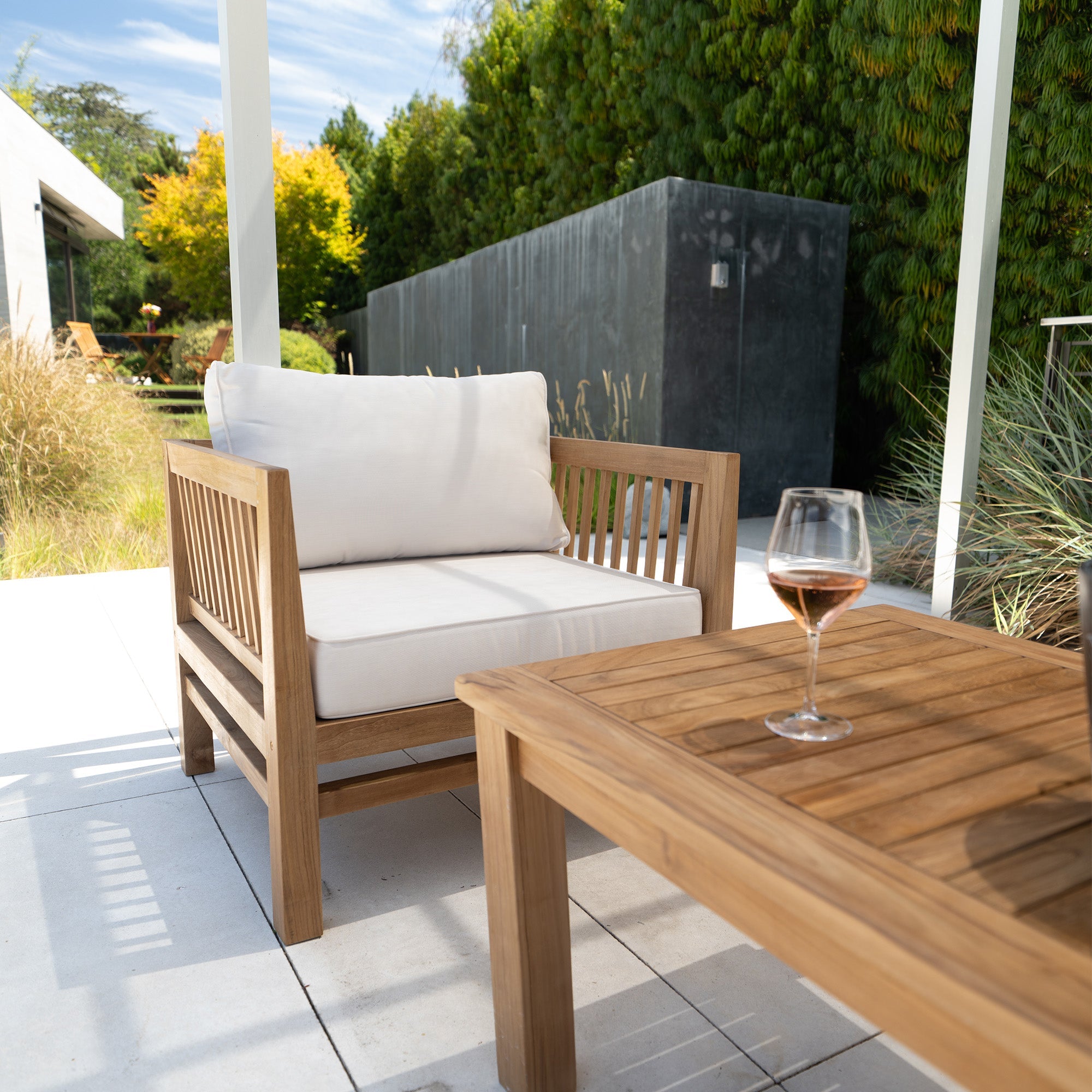 Natural Teak Kauai Outdoor Deep Seating Couch & Accent Chair Set