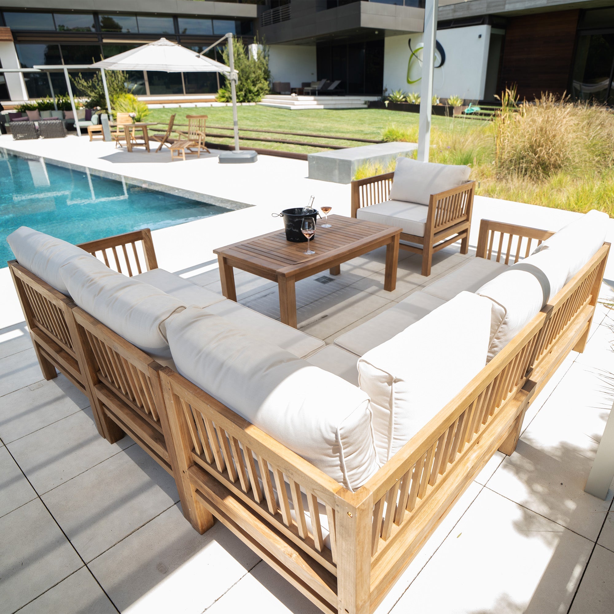 Natural Teak Kauai Outdoor Deep Seating Couch & Accent Chair Set