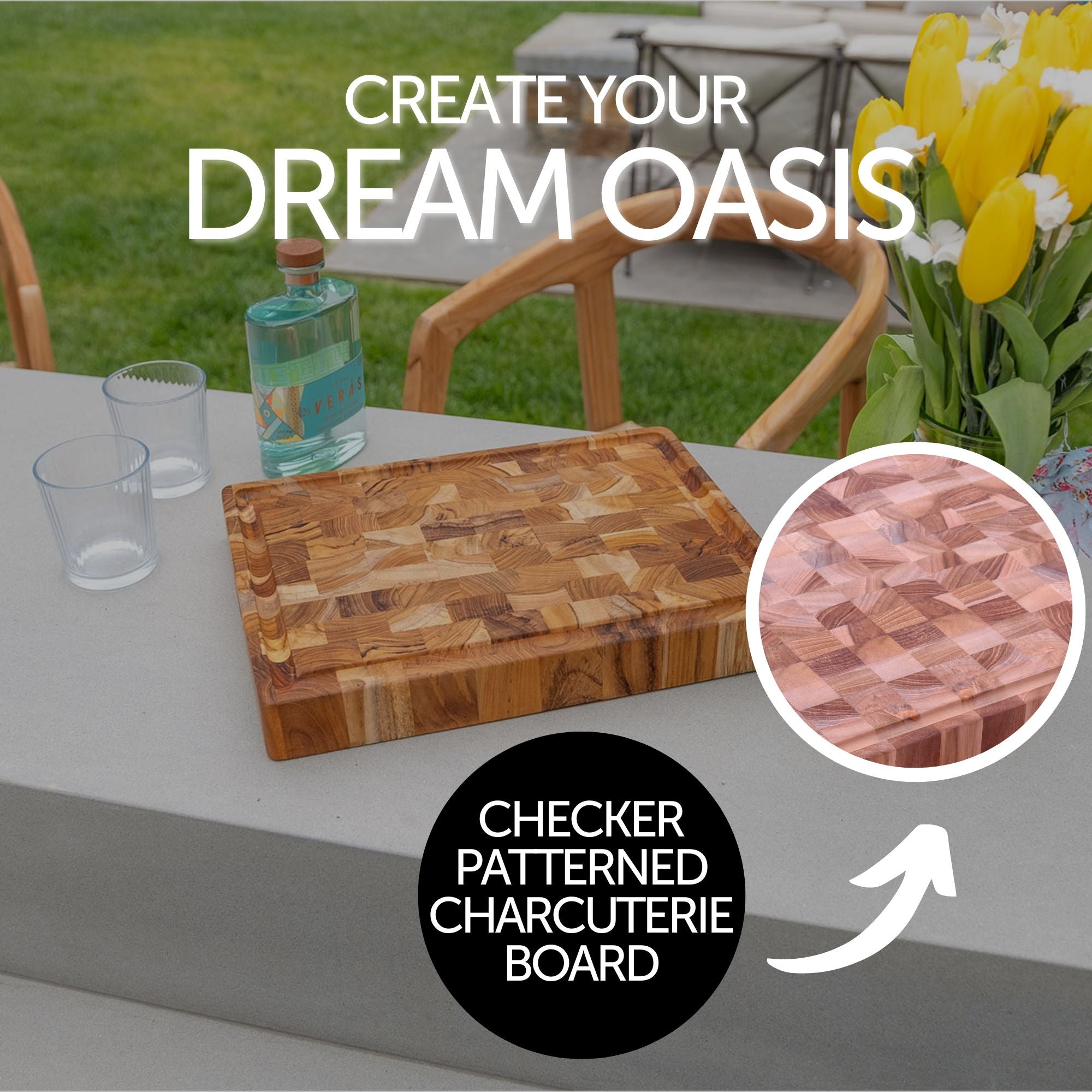 Adobe Checkered Teak Cutting & Serving Board