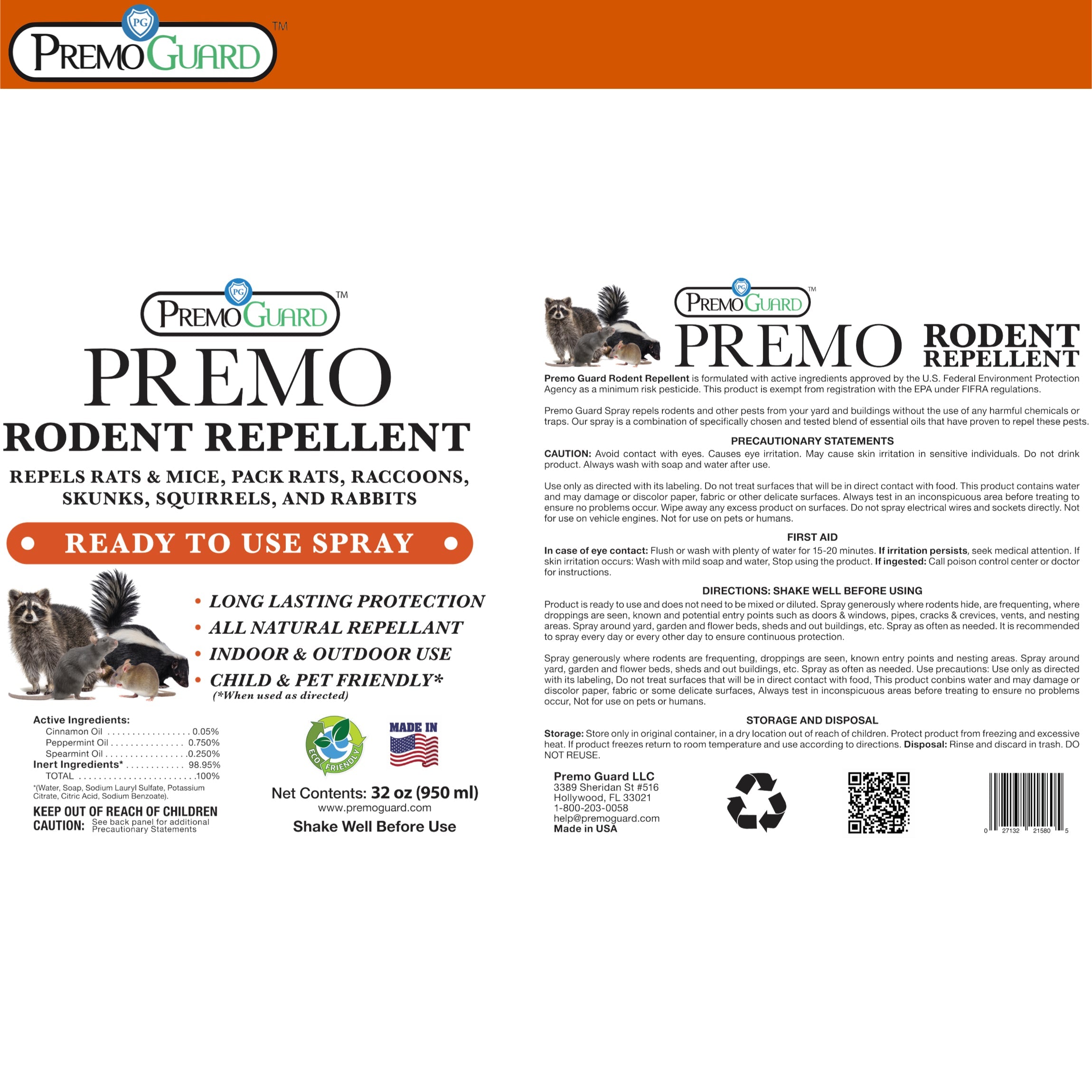 Long Lasting Rodent Repellent Spray - 32 oz