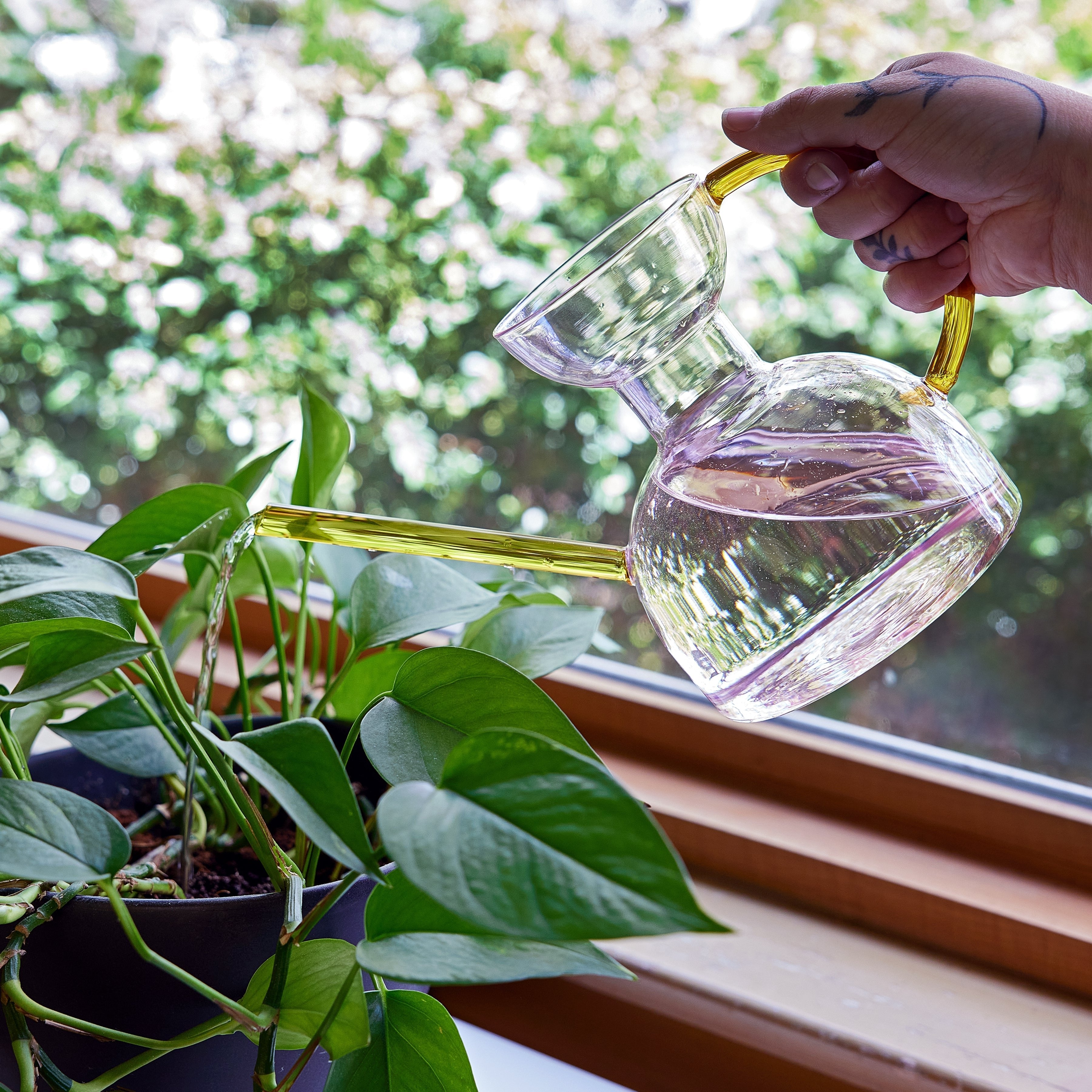 Decorative Glass Watering Can - 32 Fl Oz