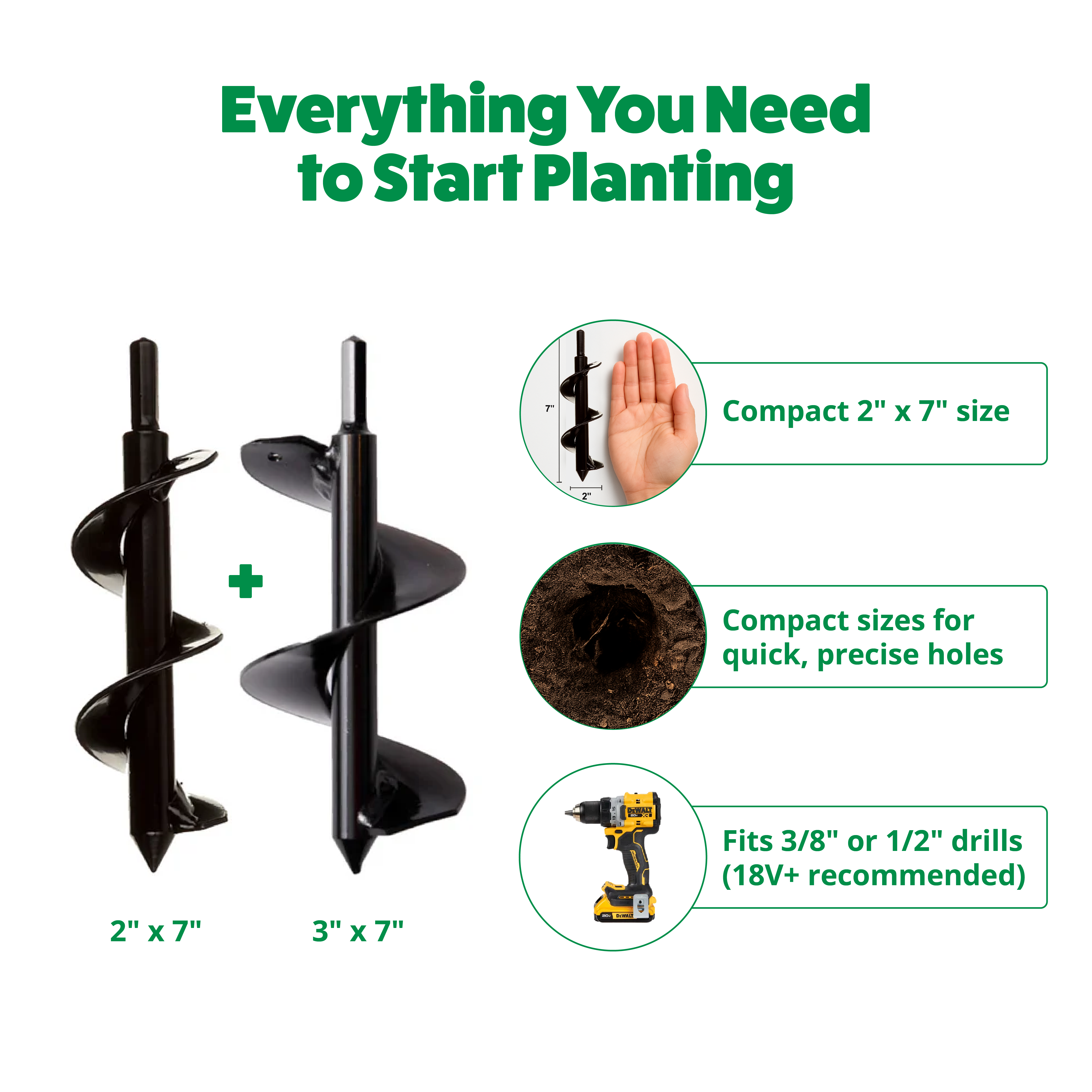 Home Garden Auger Starter Bundle - 2" x 7" and 3" x 7"