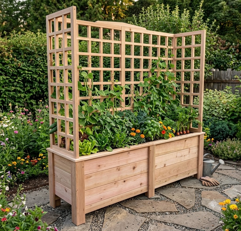 Natural Cedar Planter Box with U-Trellis