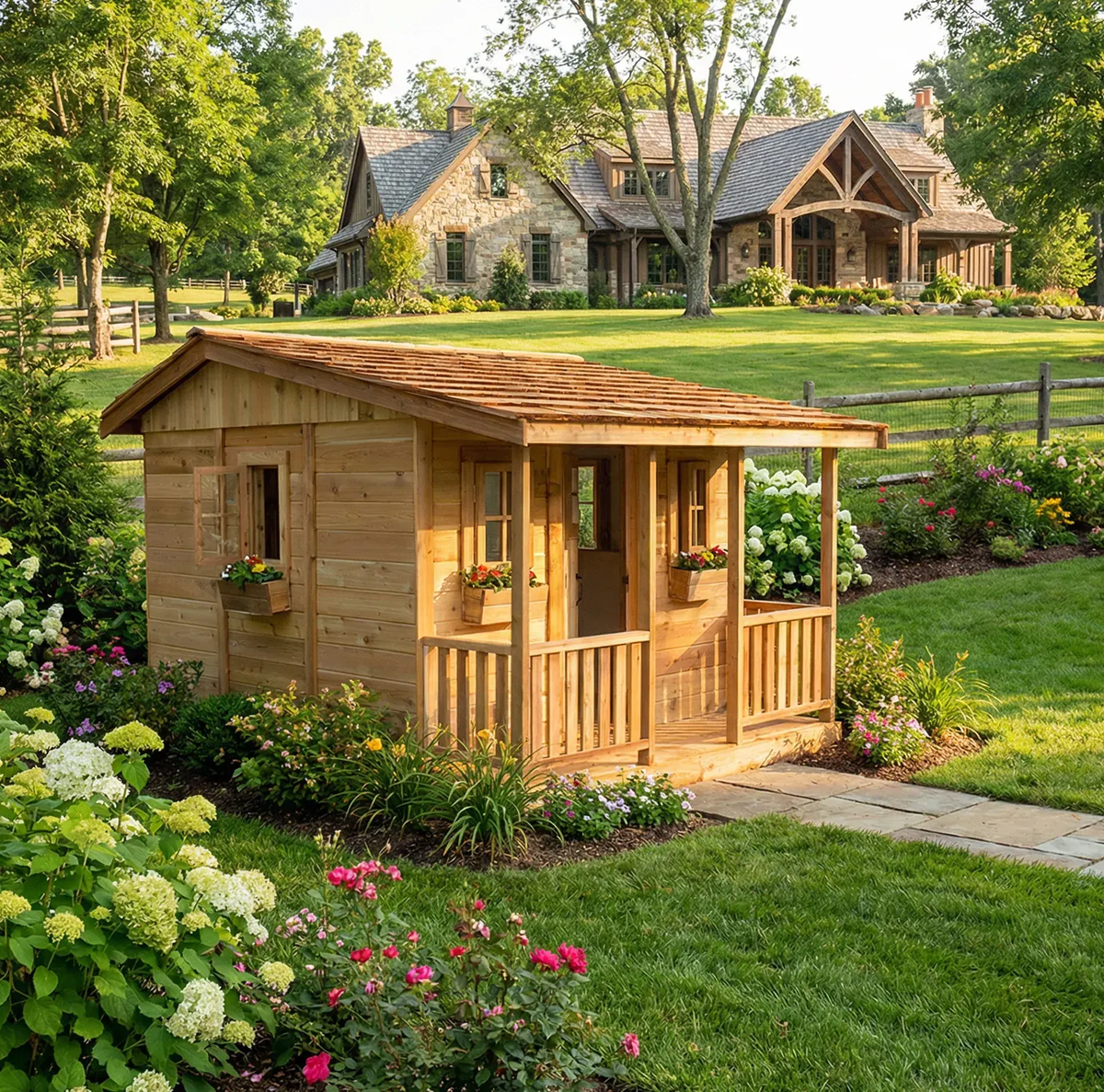 7' x 9' Cedar Cabin Playhouse & Sandbox