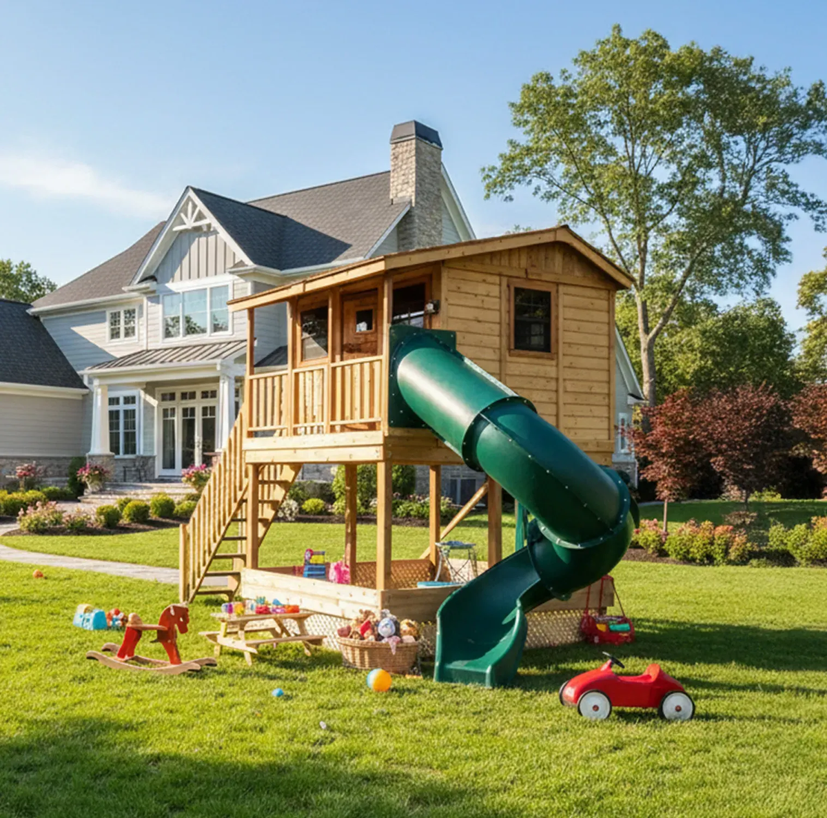 7' x 9' Cedar Cabin Playhouse & Sandbox