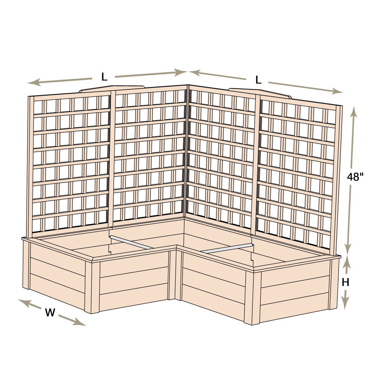 Natural Cedar L-Shaped Raised Beds with Trellis