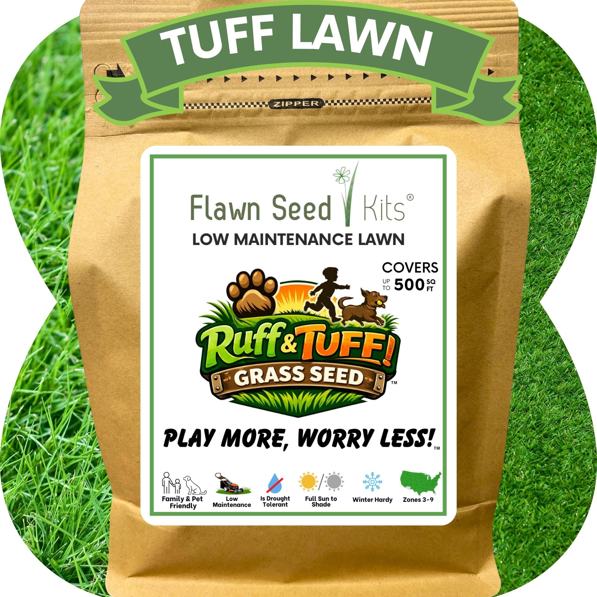 RUFF & TUFF Grass Seed - Premium Low Maintenance Fescue Blend